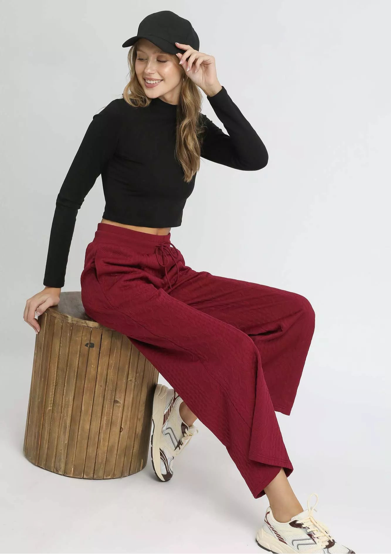 Umgee Cable Knit Textured Wide Leg Pants