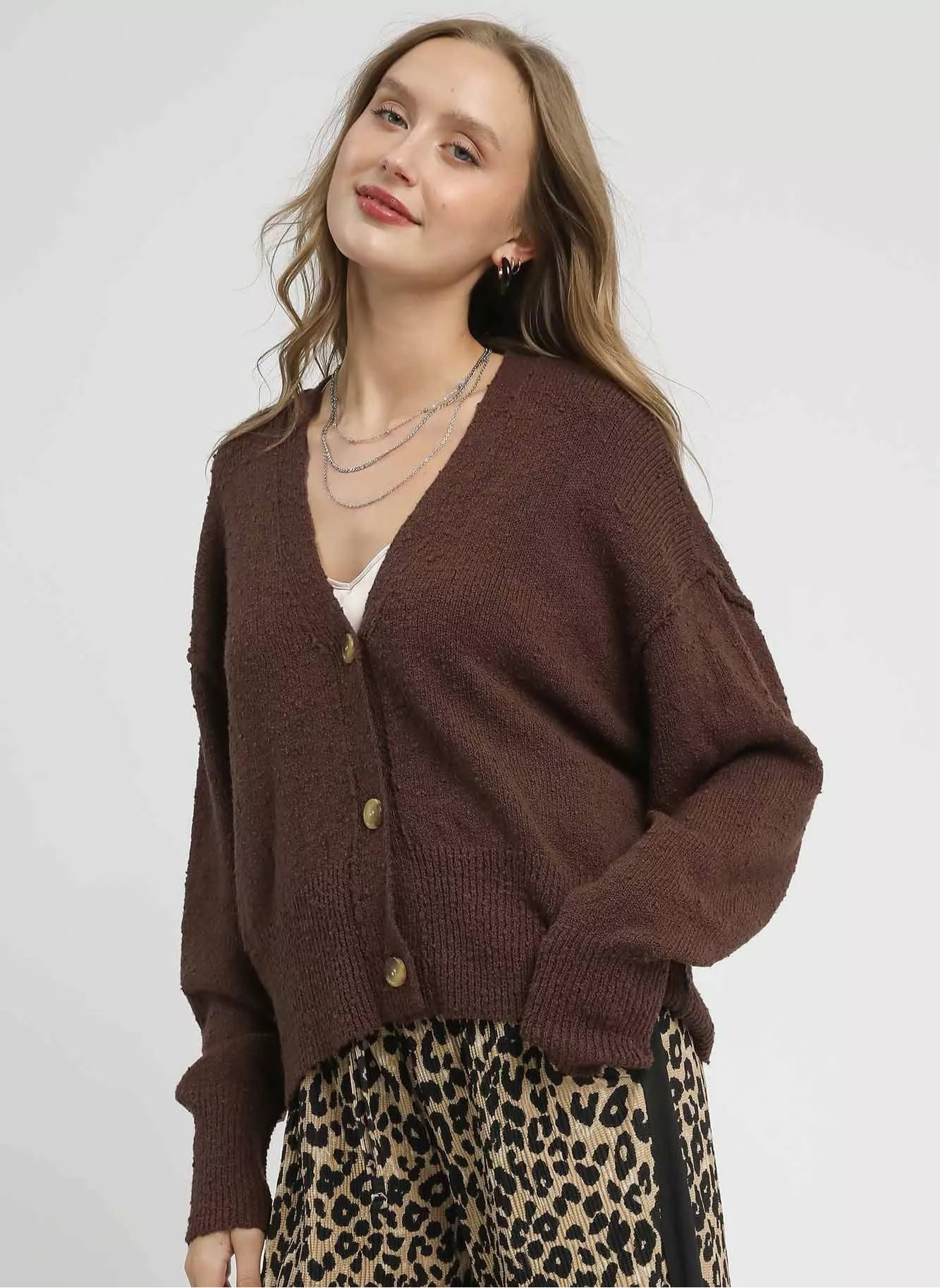 Umgee Button-Front V-Neck Knit Cardigan