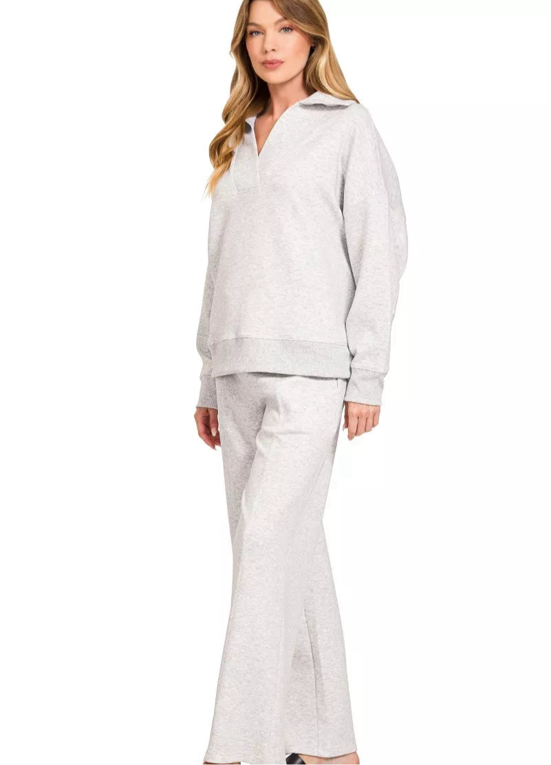 Zenana Scuba Collared Pullover and Pants Set