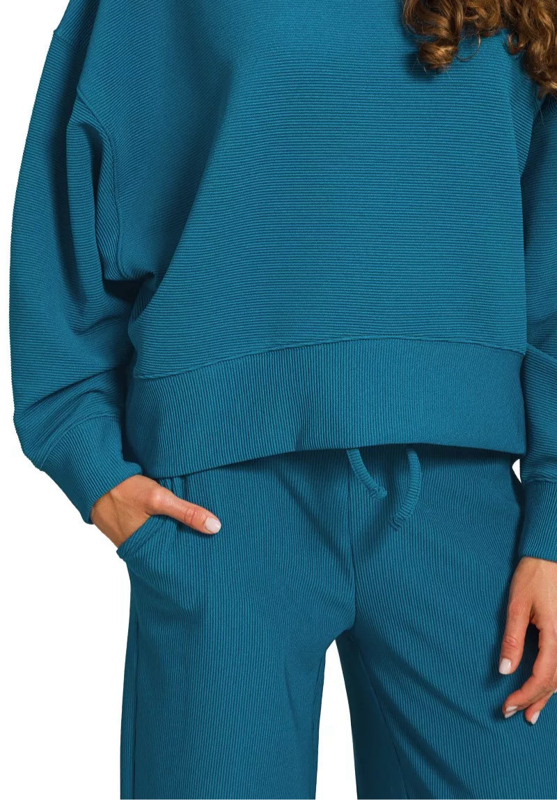 Zenana Ribbed Round Neck Pullover and Drawstring Pants Set