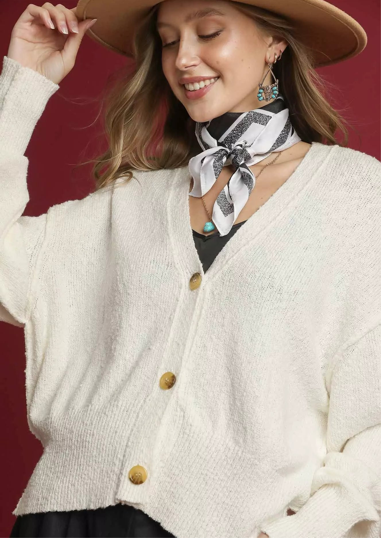 Umgee Button-Front V-Neck Knit Cardigan