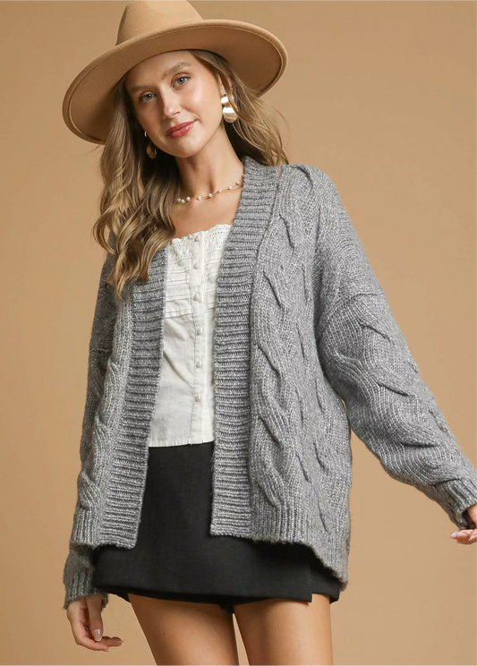 Umgee Chunky Cable Knit Open Front Cardigan