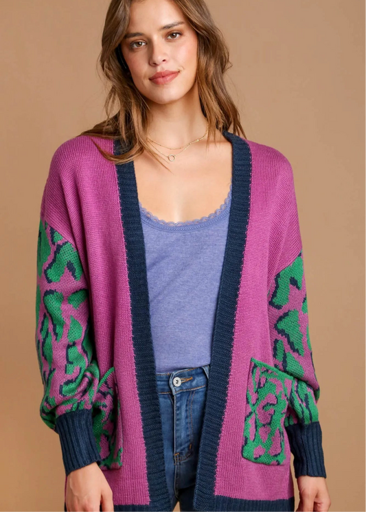 Umgee Animal Print Open Front Sweater Cardigan