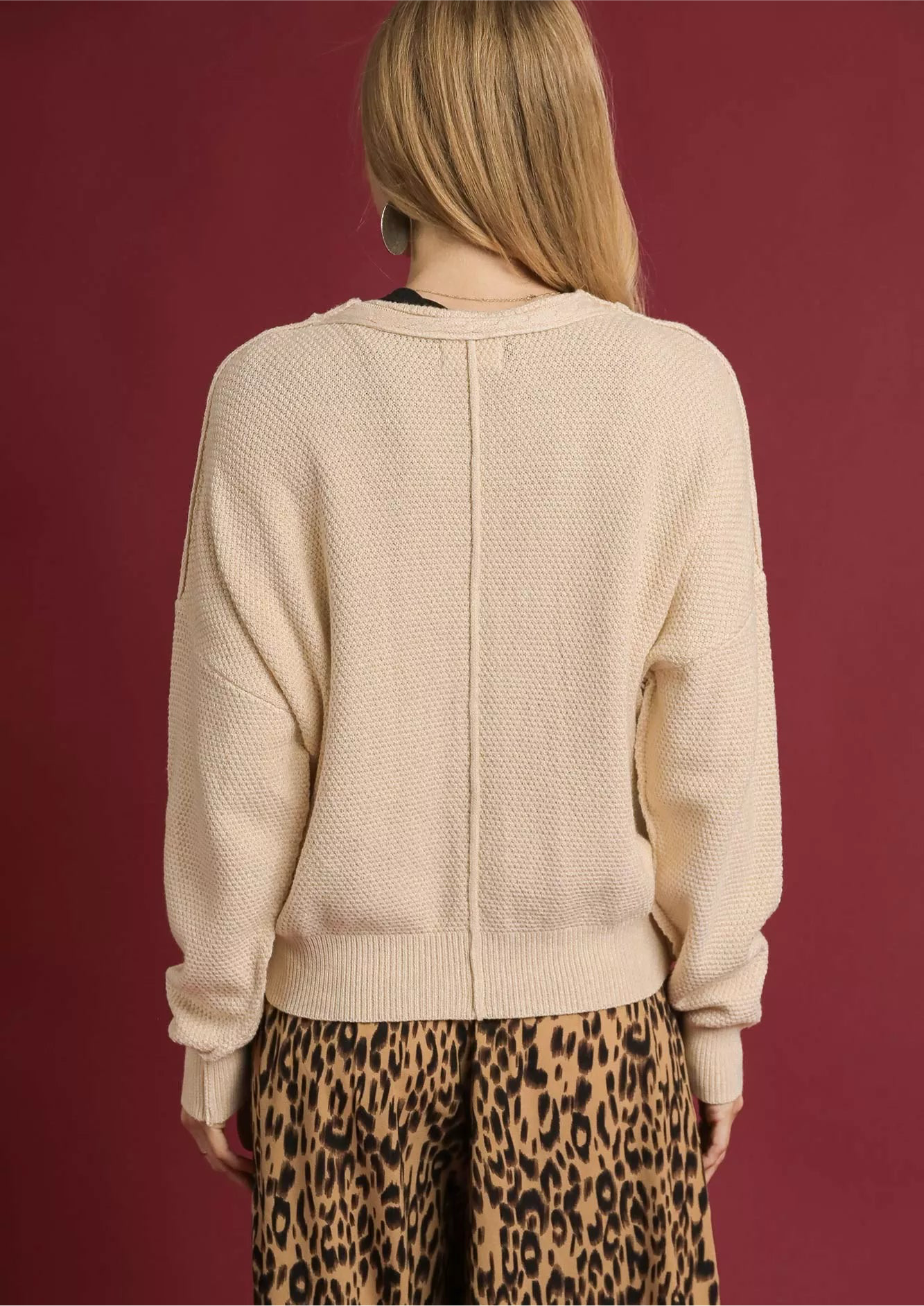 Umgee Chunky Cable Knit V-Neck Button-Up Cardigan