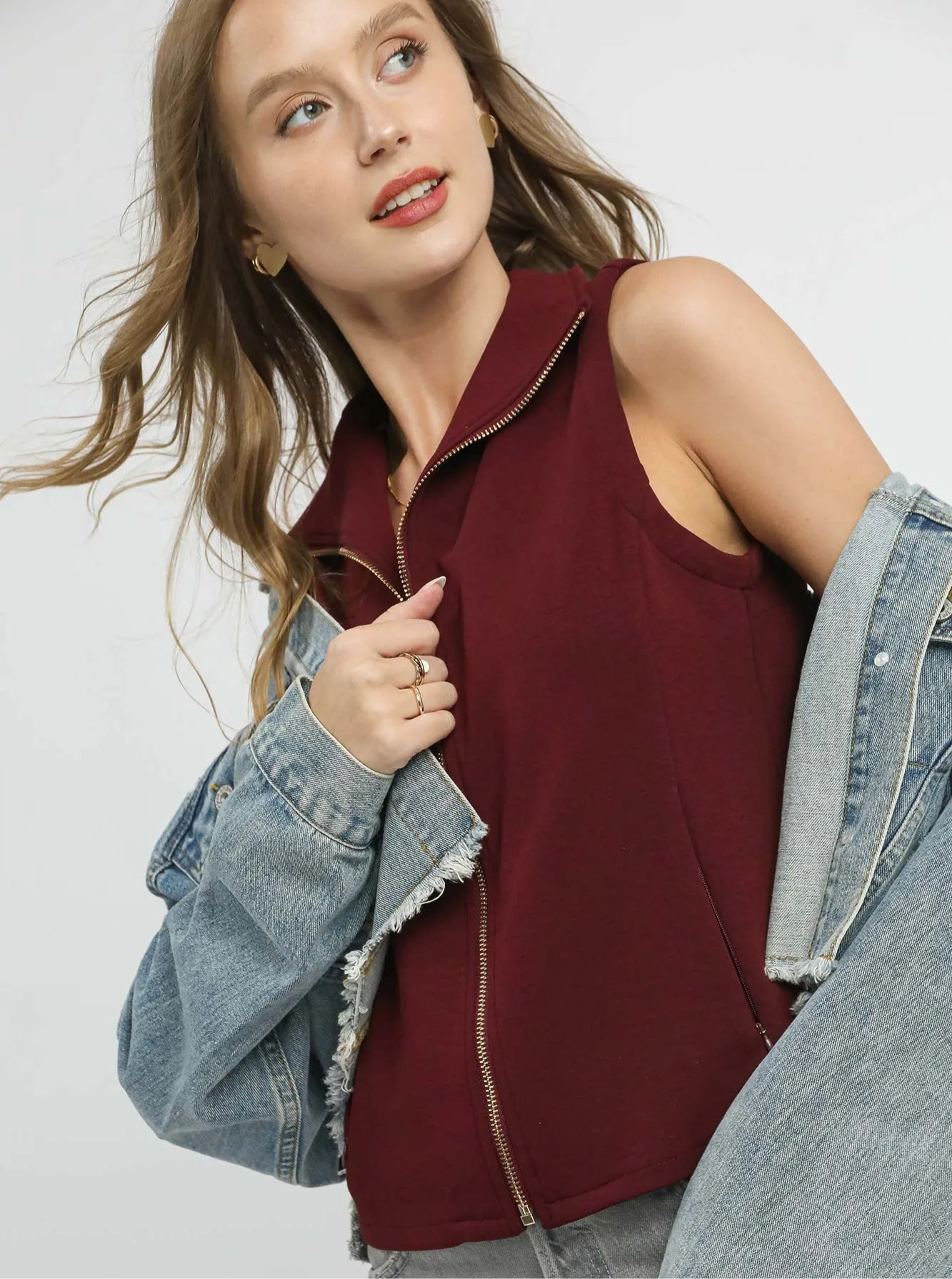 Umgee Zip-Front Fitted Vest with Pockets