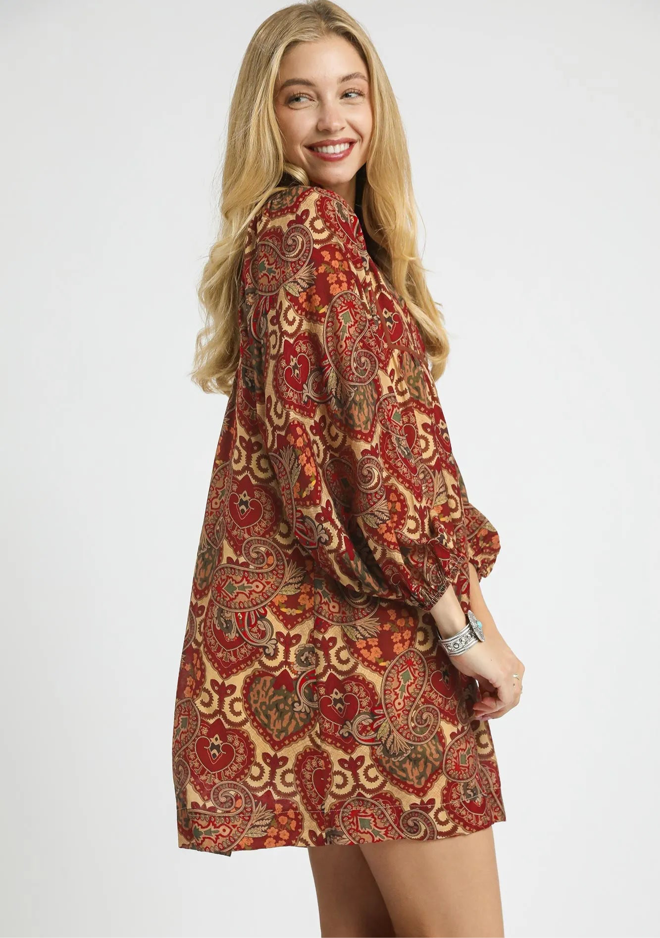 Umgee Boho Mix Paisley Babydoll Dress