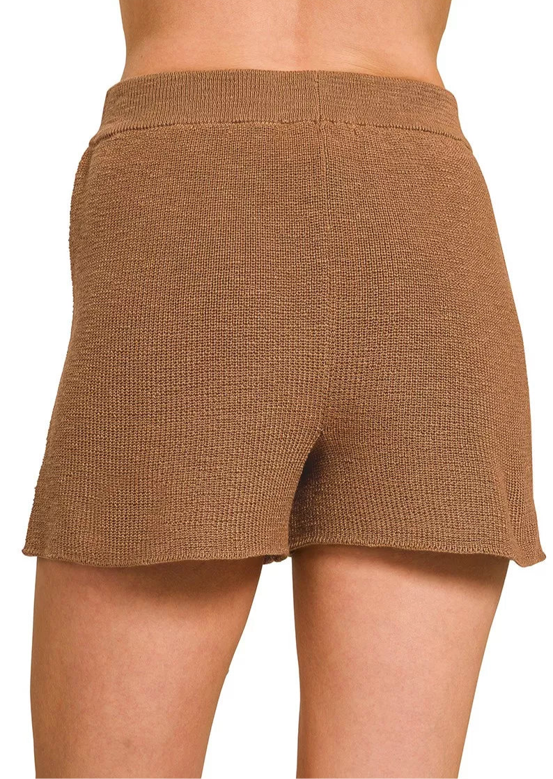 Zenana Round Neck Knit Top and Shorts Sweater Set