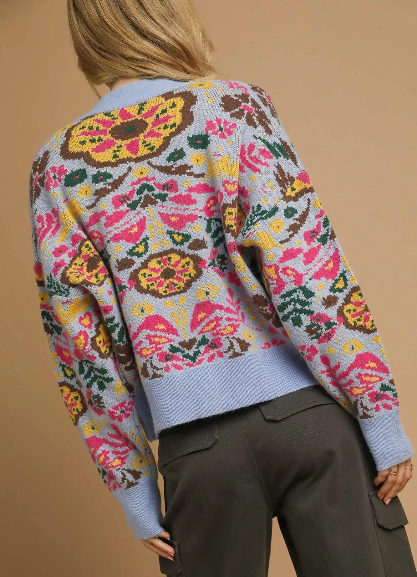 Umgee Floral Knit Button-Up Cardigan