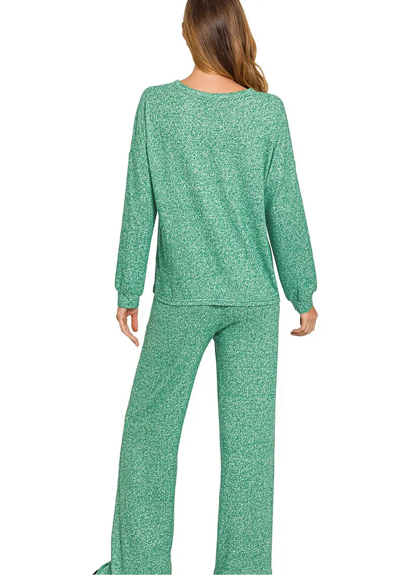 Zenana Soft Melange Long Sleeve Tee & Pants Set