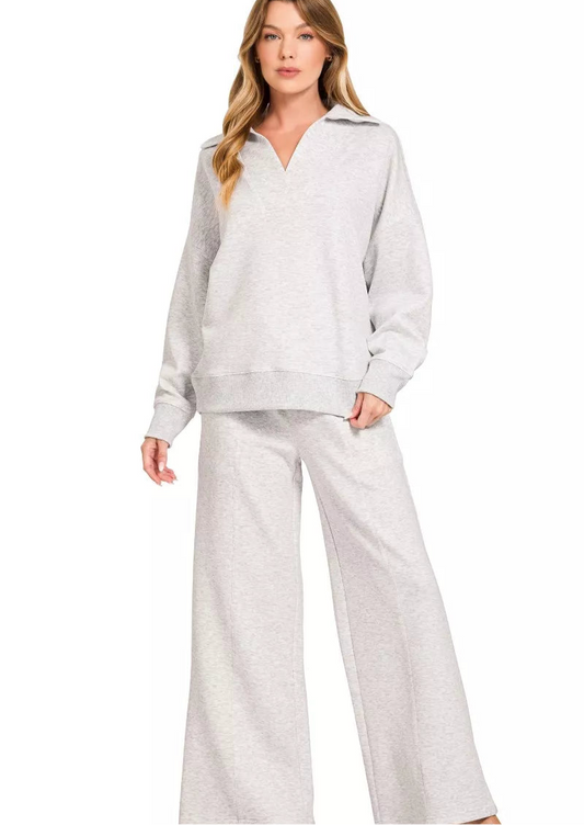 Zenana Scuba Collared Pullover and Pants Set