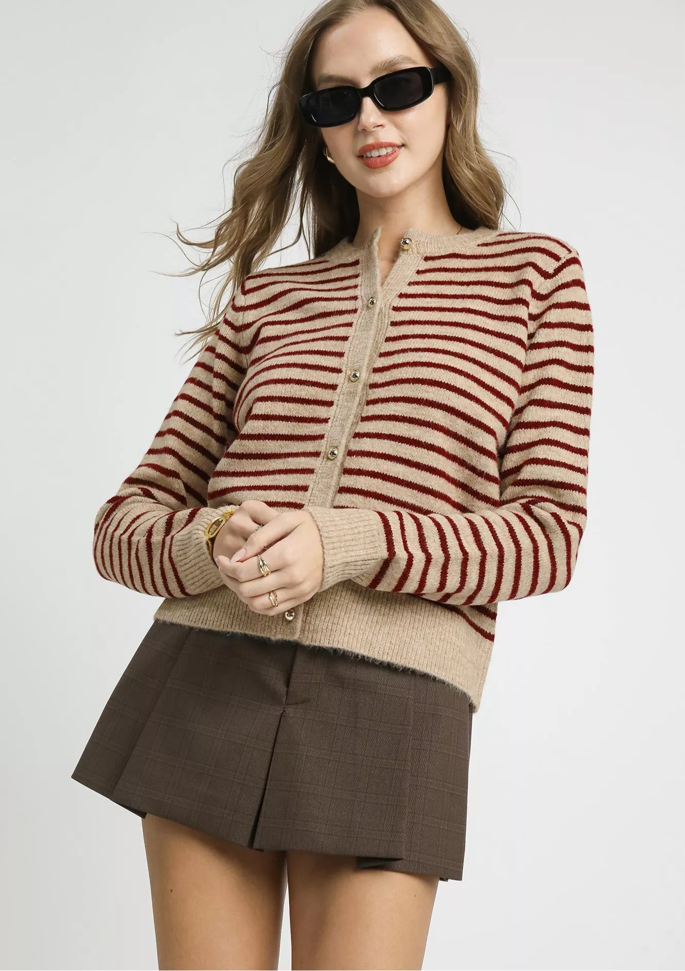 Umgee Striped Button-Up Knit Cardigan