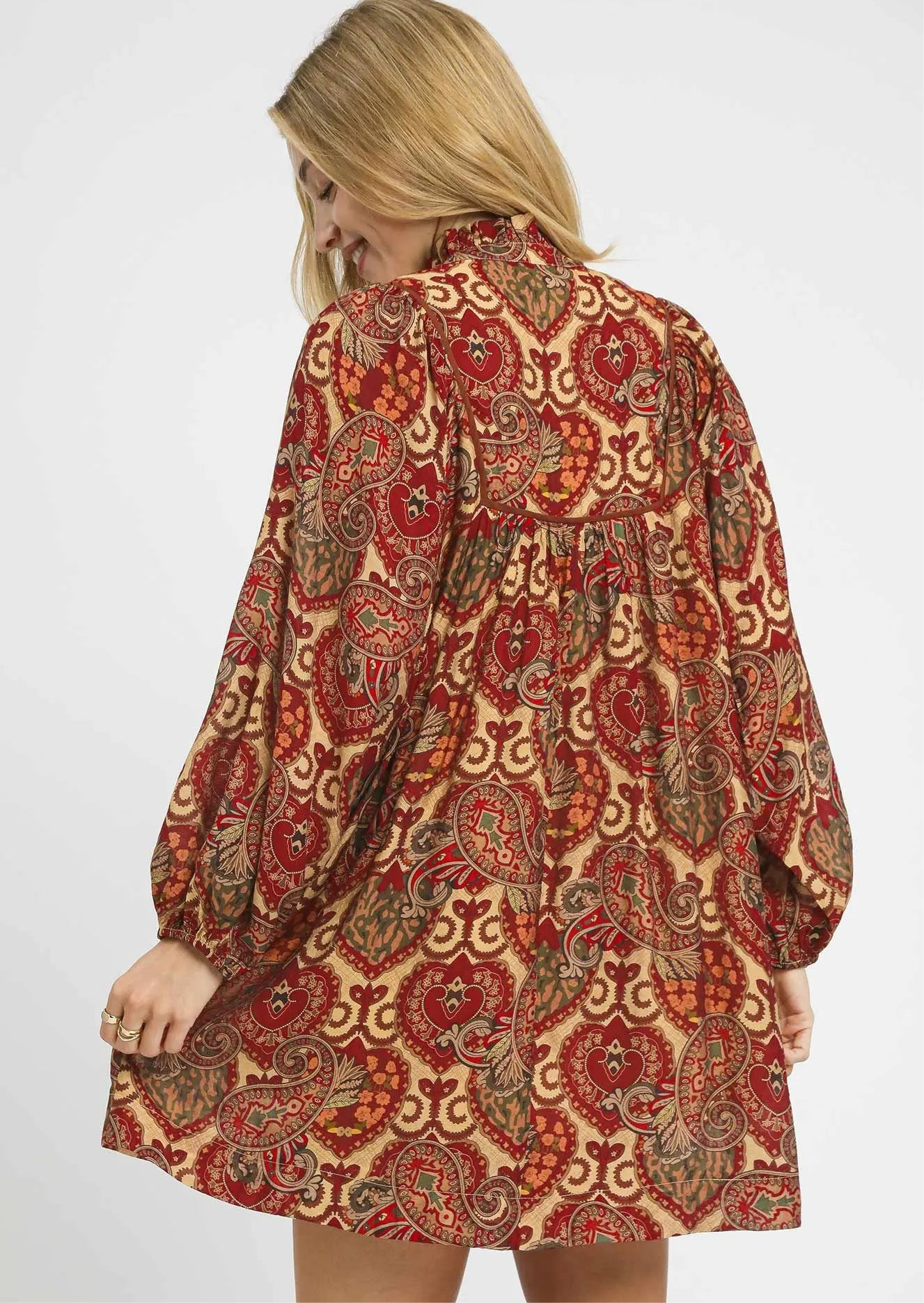 Umgee Boho Mix Paisley Babydoll Dress
