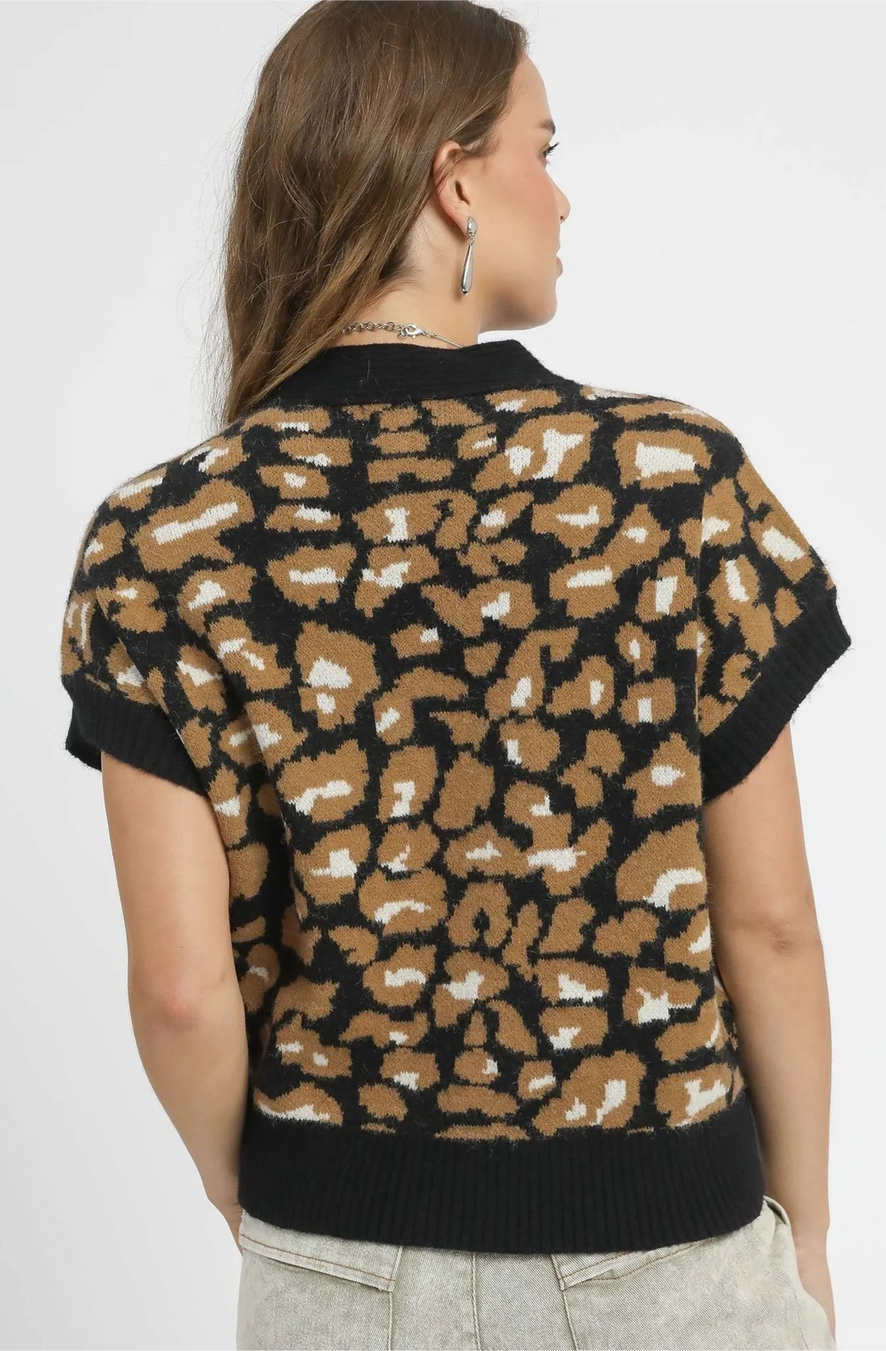 Umgee Leopard Button Down Short Sleeve Cardigan