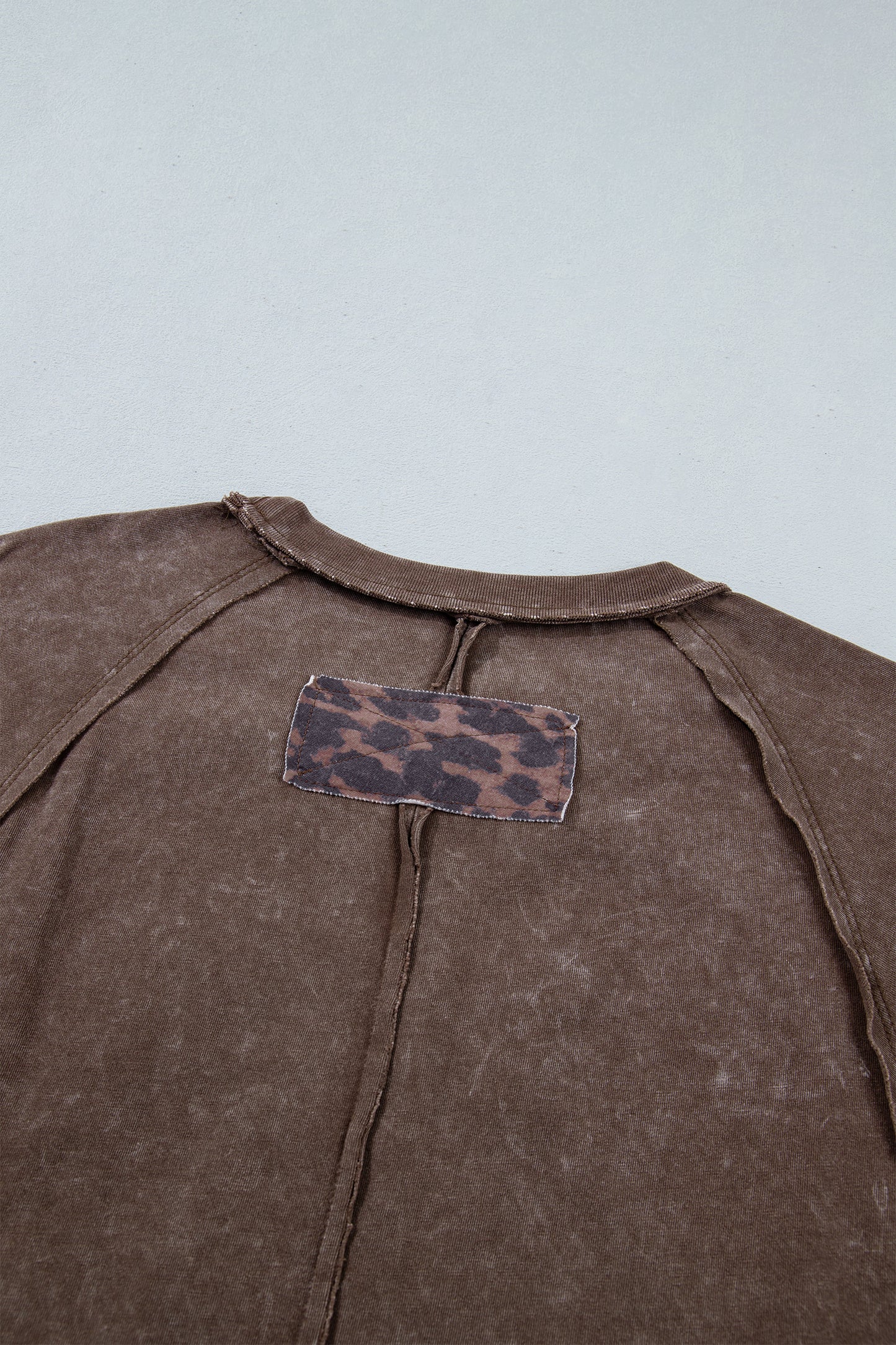 Mineral Wash Exposed Seam Leopard Star Patched T Shirt