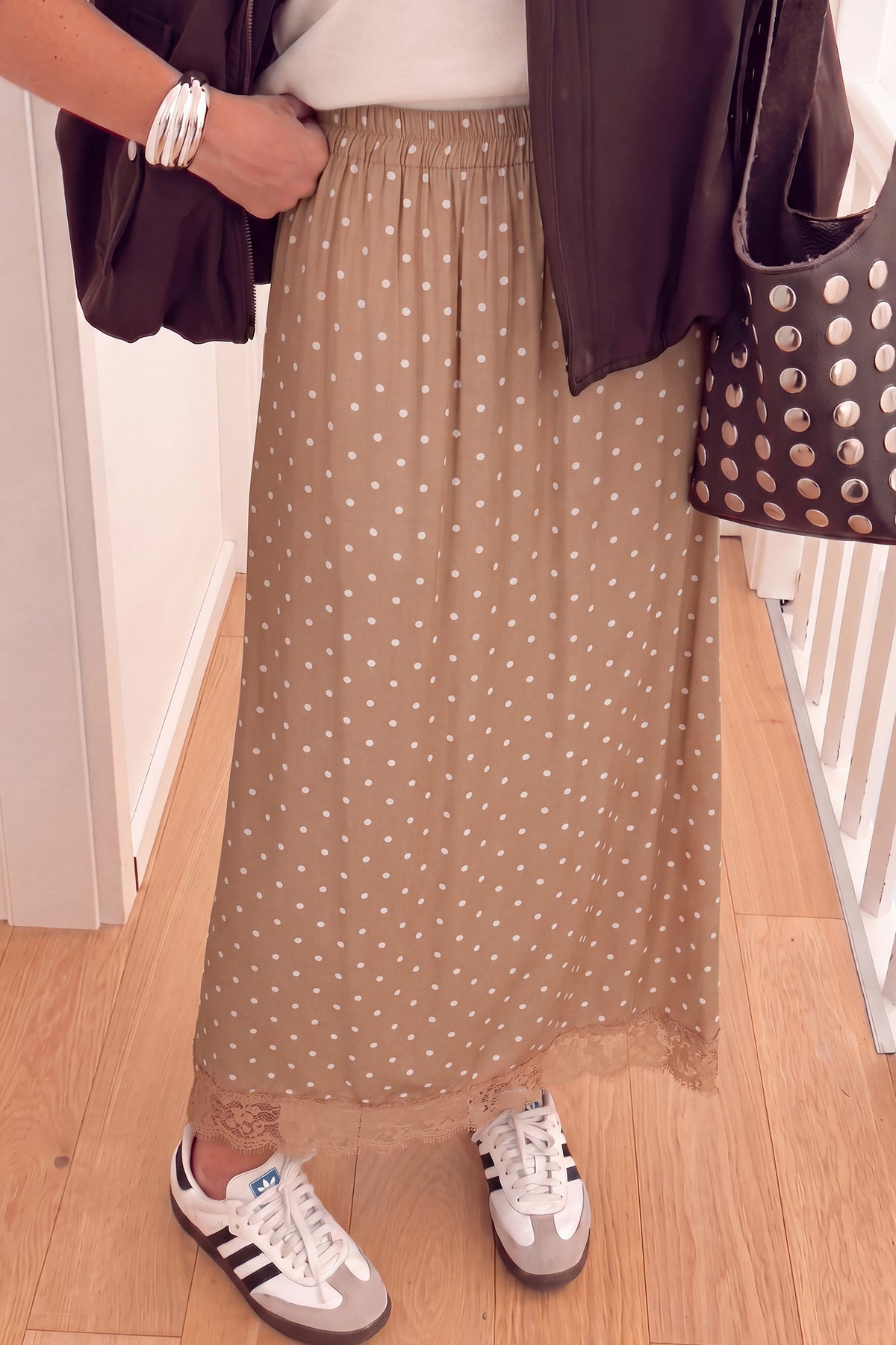 The Mocha Dot Social Skirt