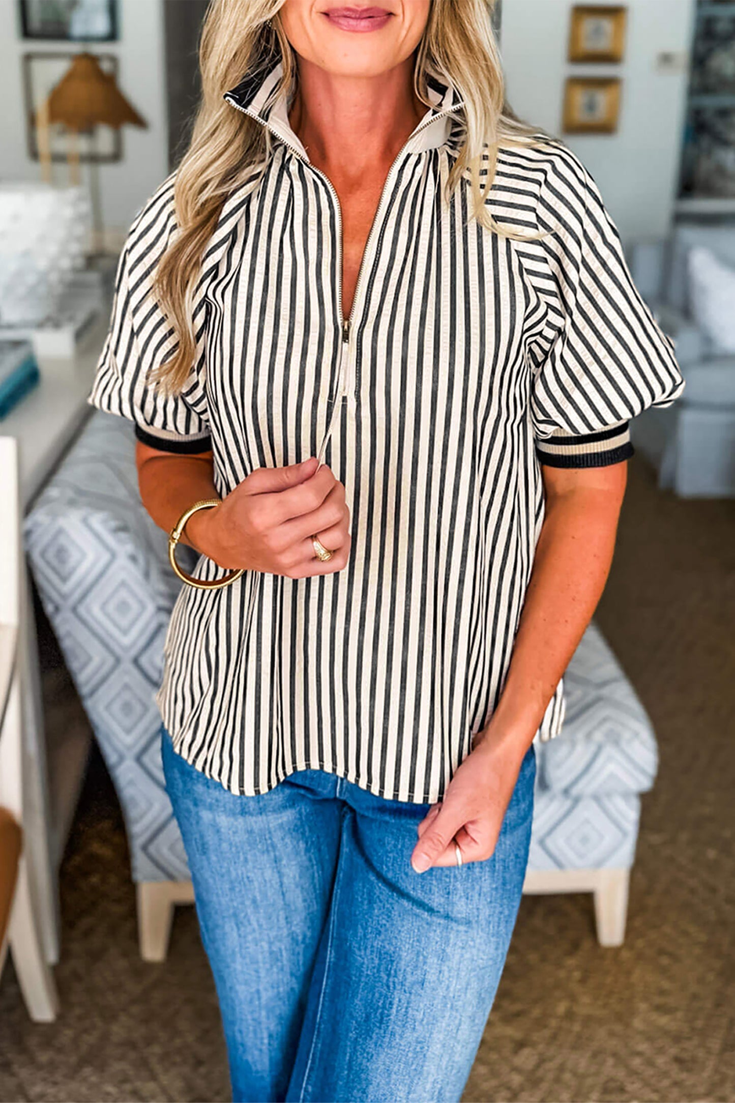 Parisian Stripe Zip Blouse