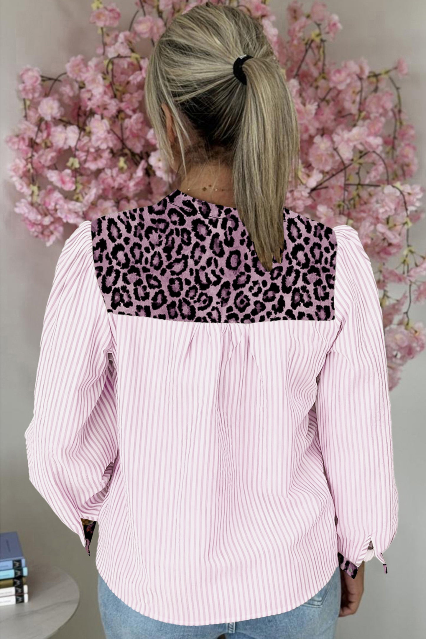 Blush & Bold Leopard Trim Blouse