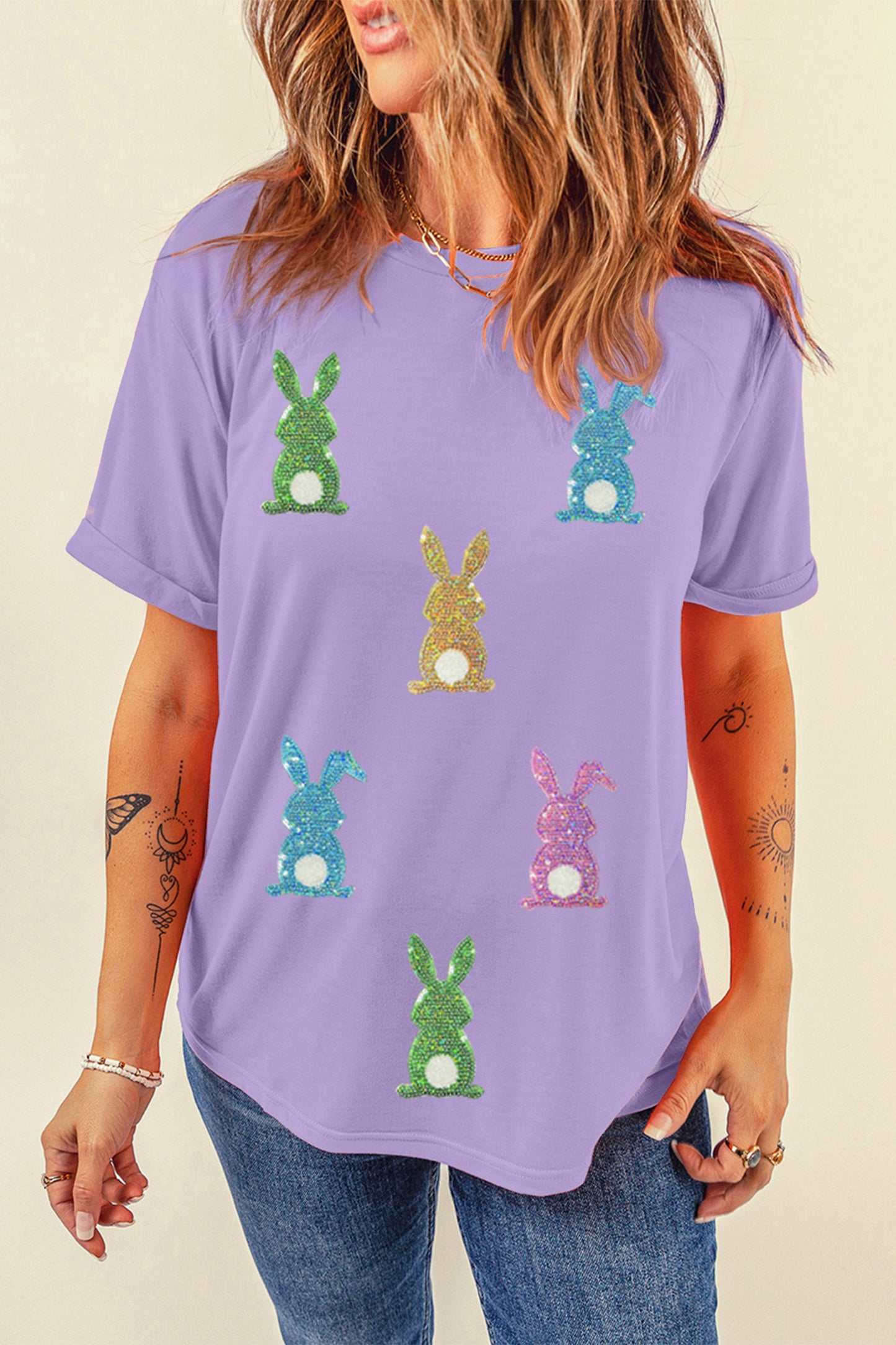 Sequin Easter Bunny Patched Tee