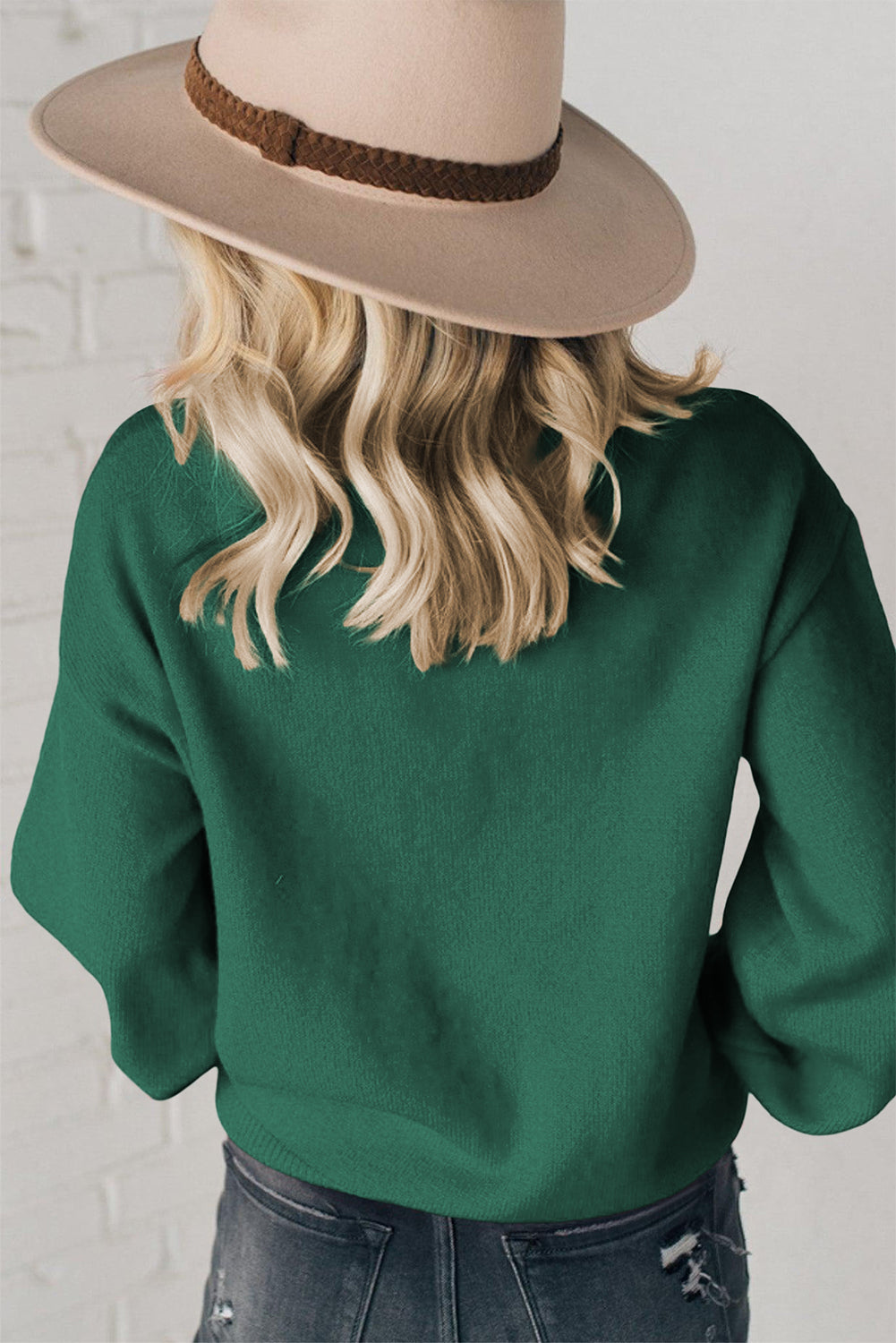 Dark Green Pearl Beaded Merry Casual Sweater