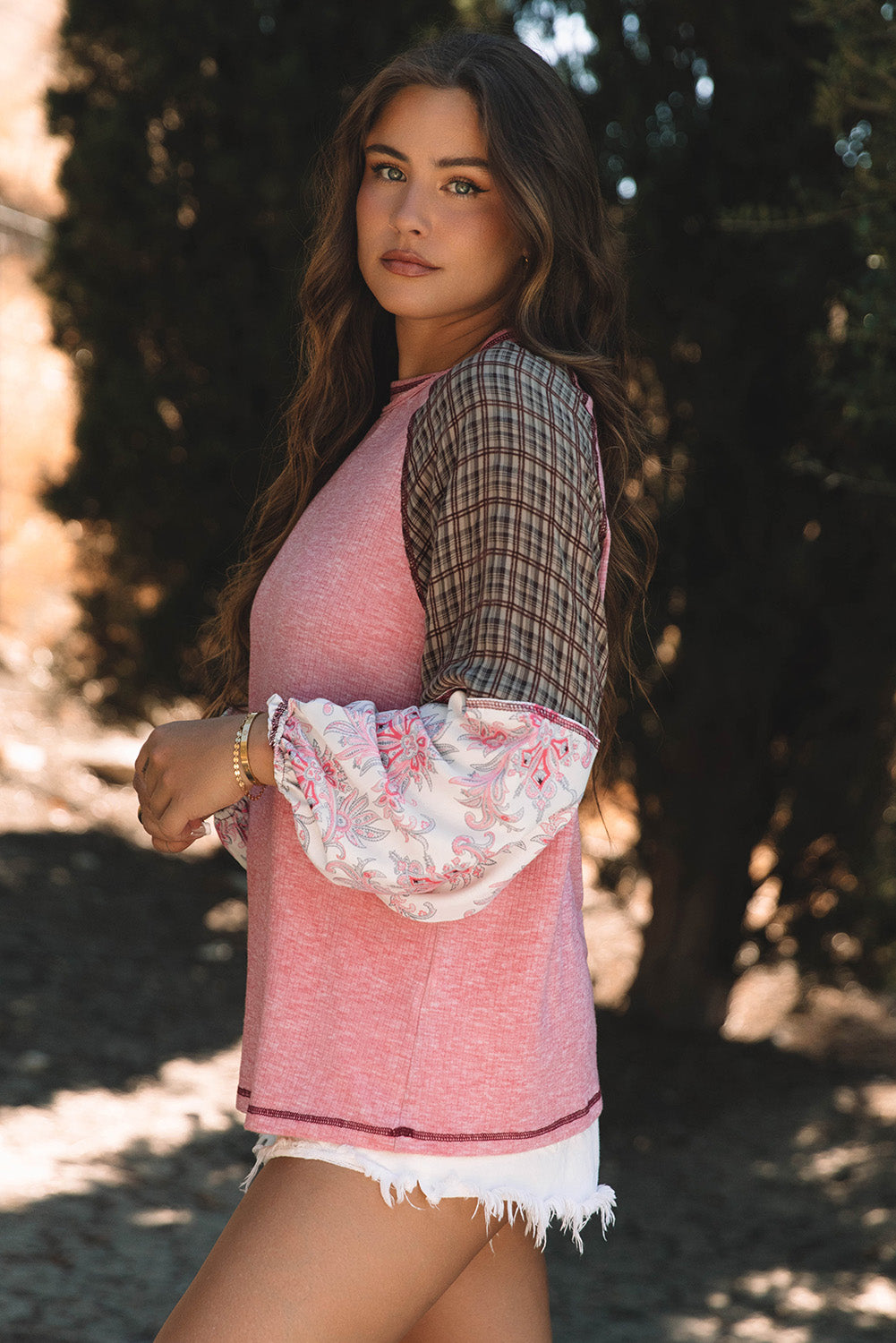 Rosé Patchwork Raglan Blouse