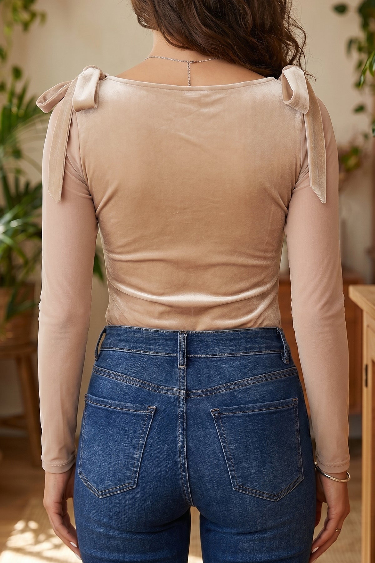 The Champagne Bow Velvet Bodysuit