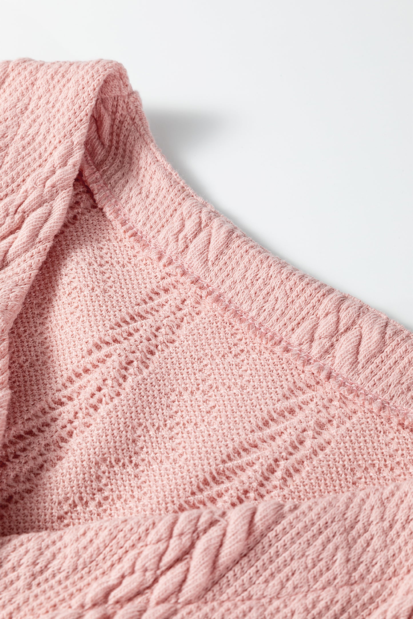 Gossamer Pink Cable Knit V Neck Cardigan Shorts Set