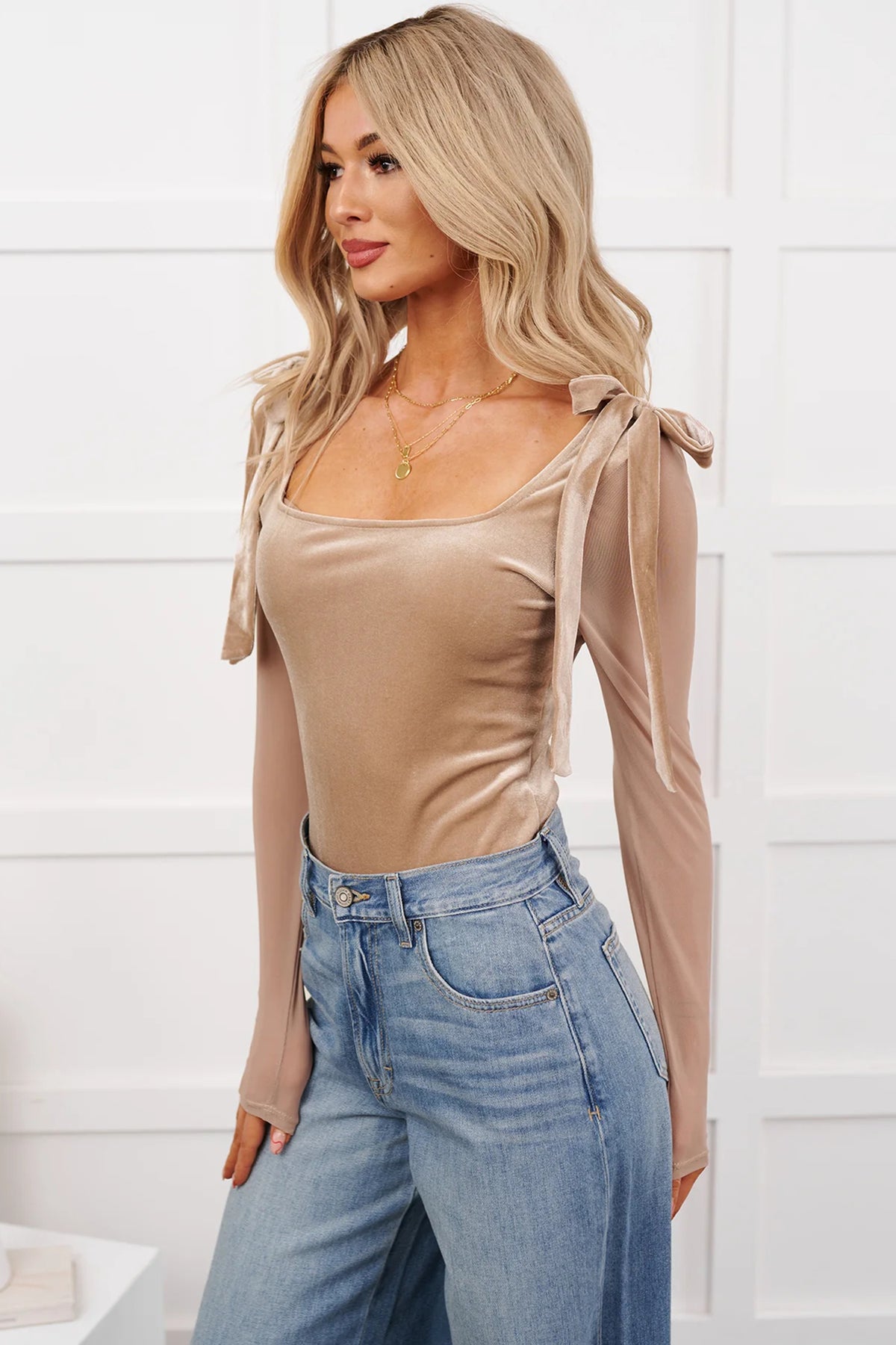 The Champagne Bow Velvet Bodysuit