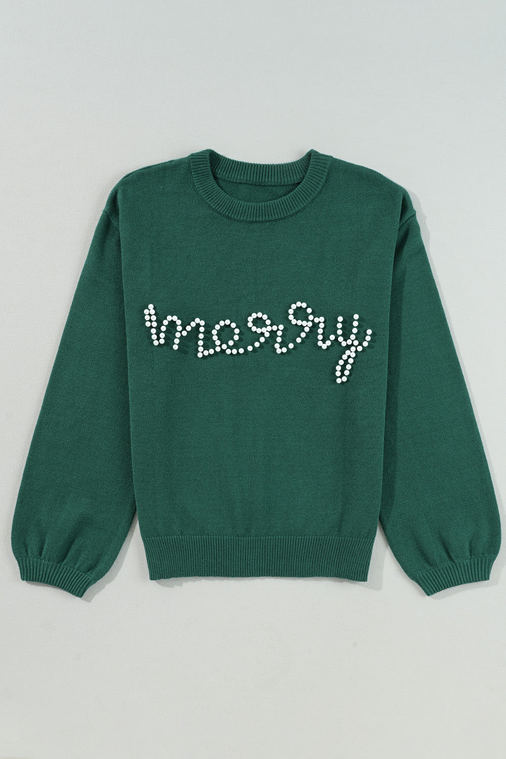 Dark Green Pearl Beaded Merry Casual Sweater