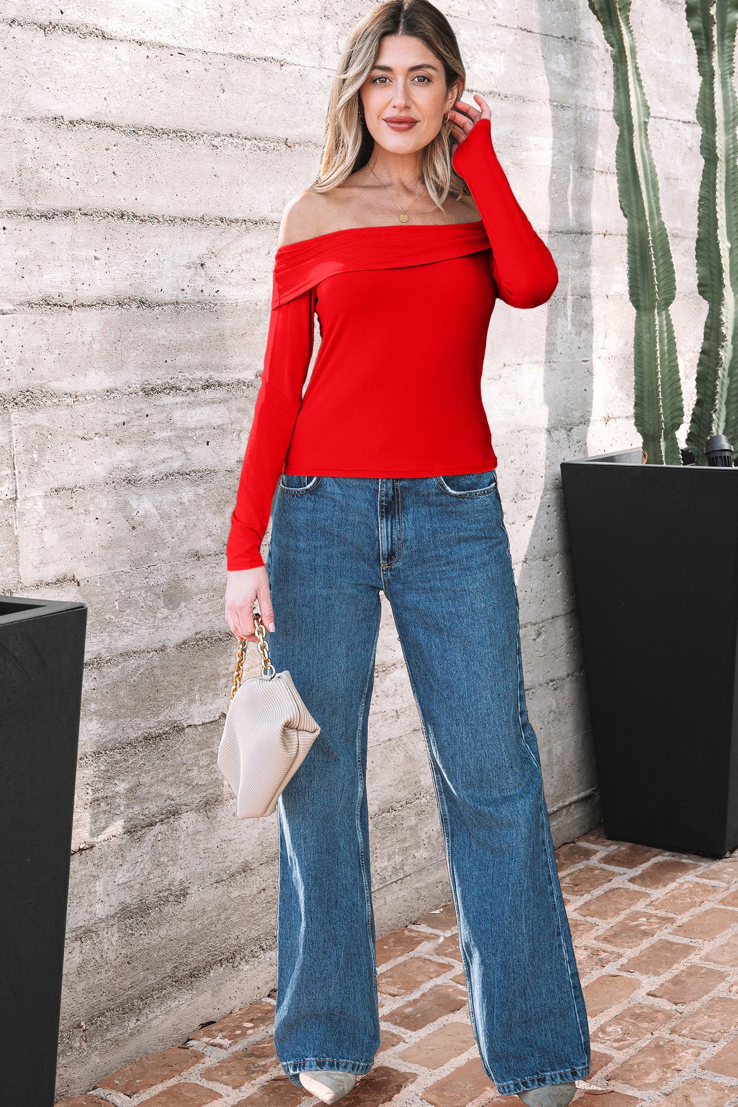 Ruby Red Off-Shoulder Top