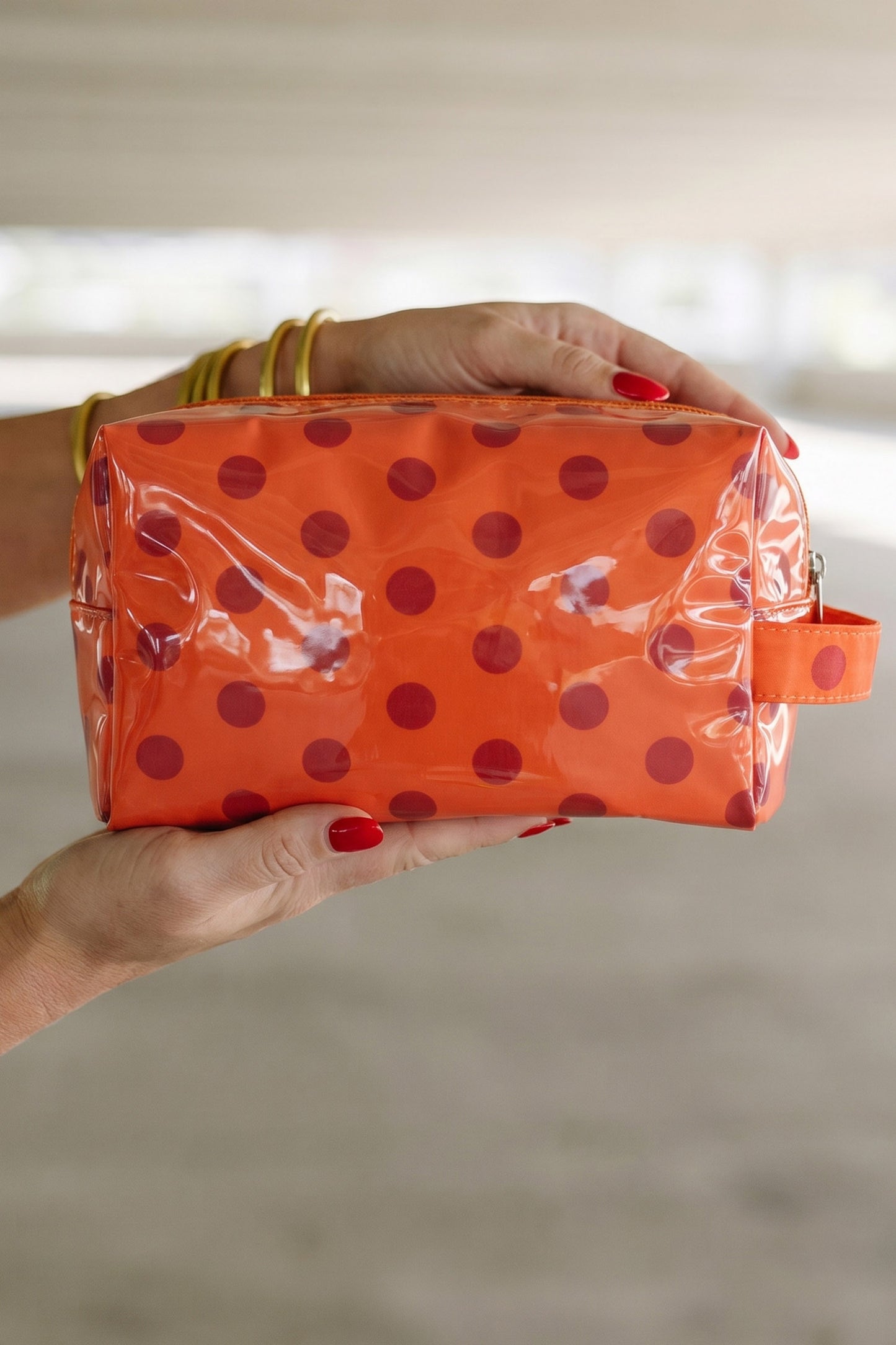 White Durable PVC Polka Dot Makeup Bag
