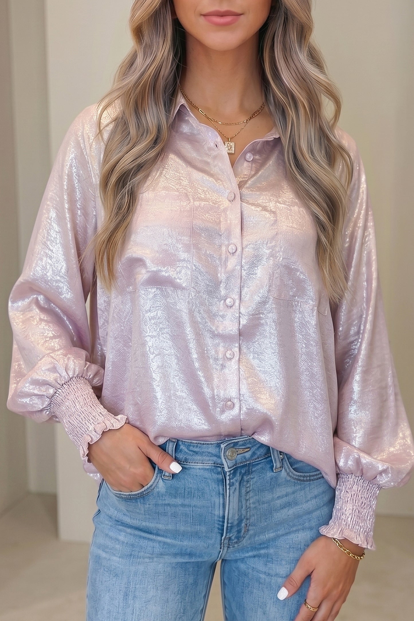 Pink Champagne Shimmer Blouse