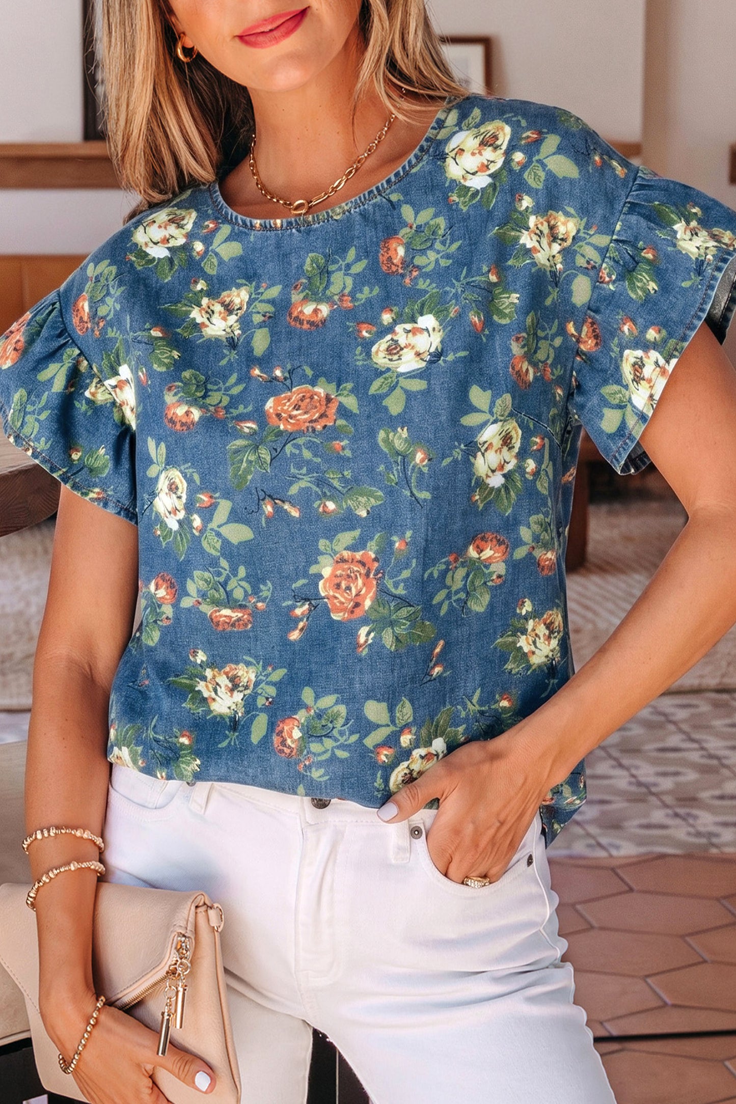 Vintage Garden Denim Blouse