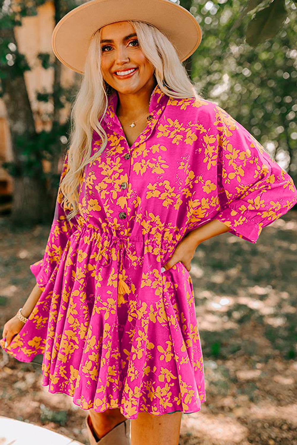 Fuchsia Fields Button Dress
