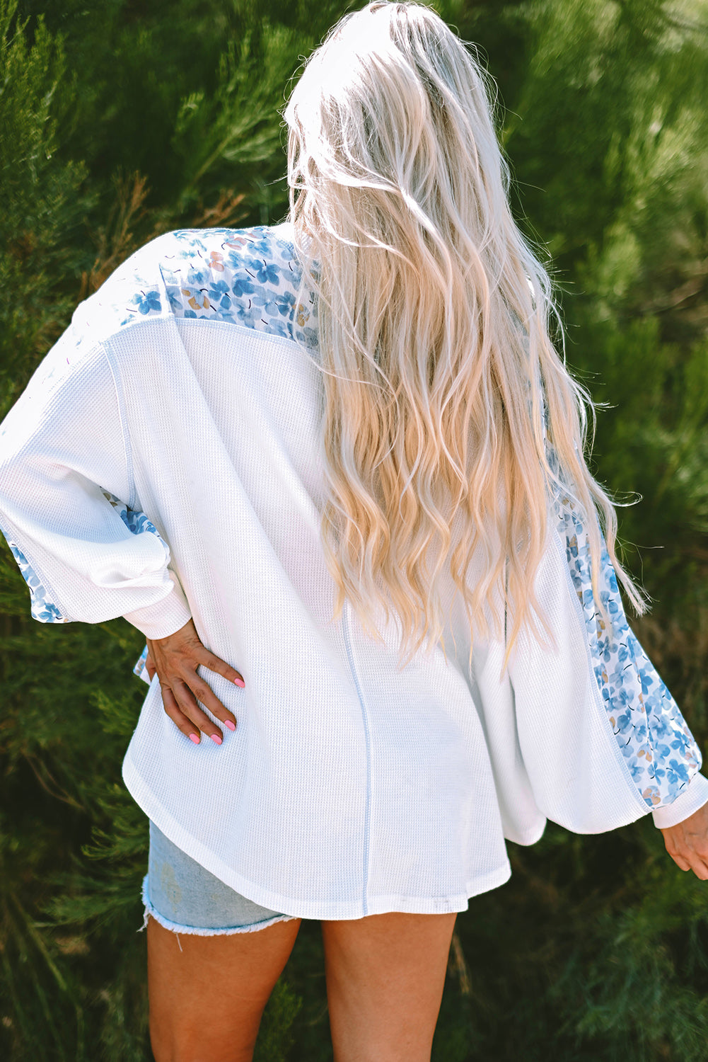 White Abstract Floral Patchwork Blouse