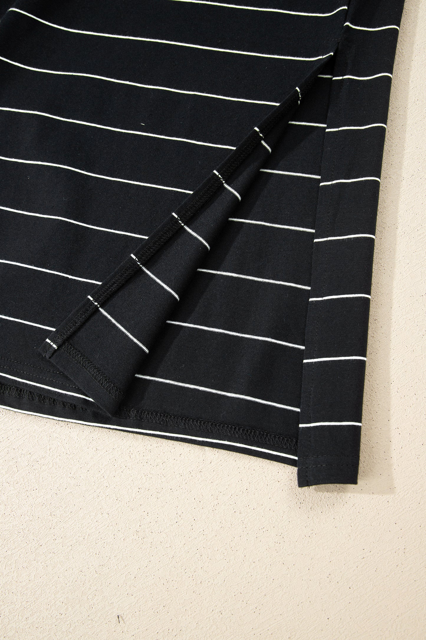 Black Stripe Casual Short Sleeve Side Slit Maxi T Shirt Dress