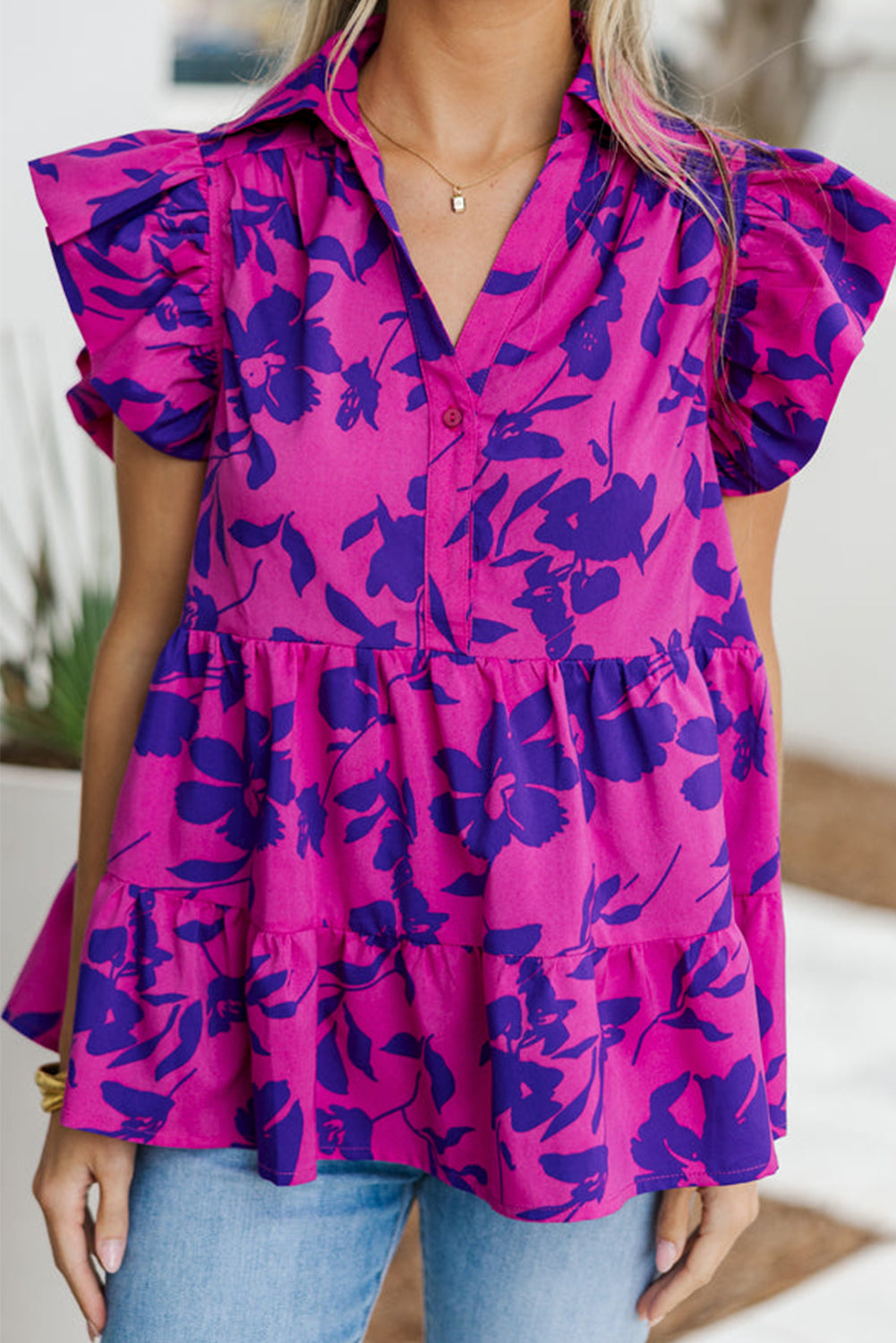 Floral Print Collared Blouse