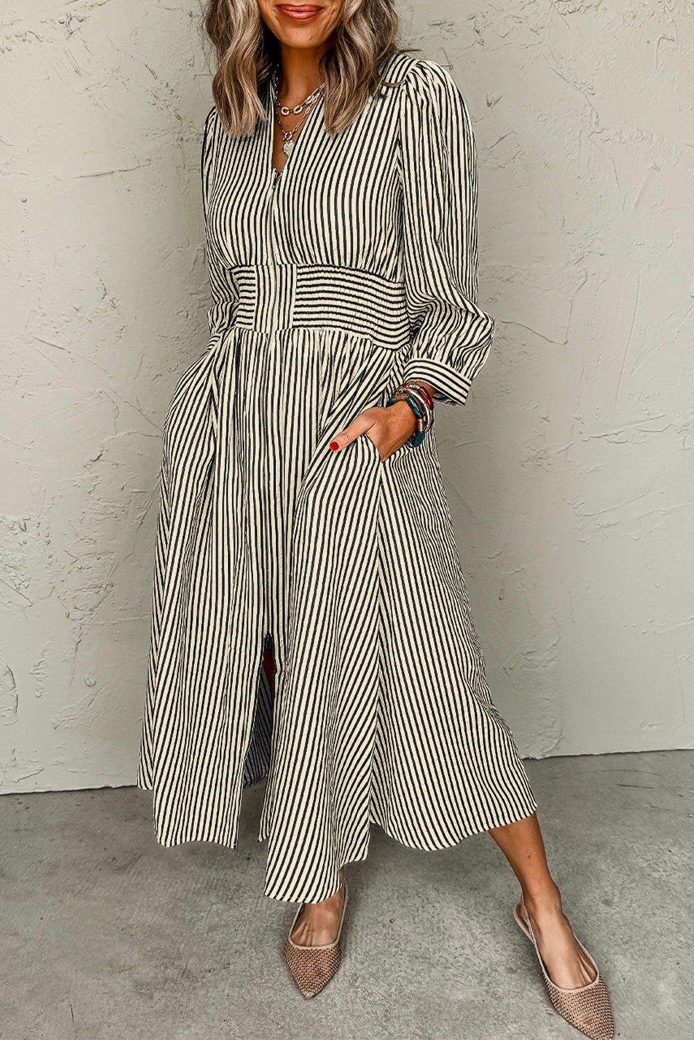 Riviera Stripe Zip Midi