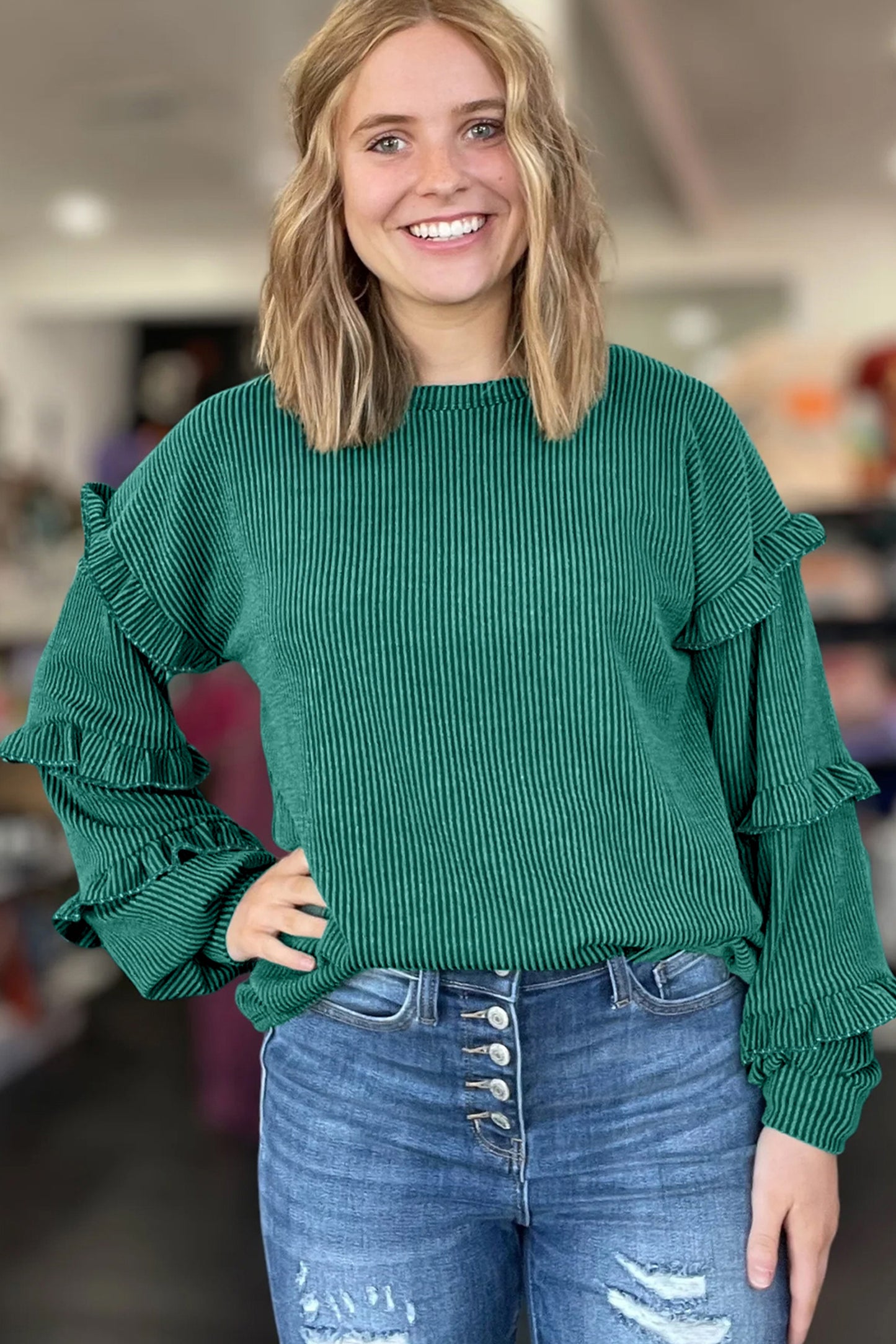 The Evergreen Ruffle Blouse