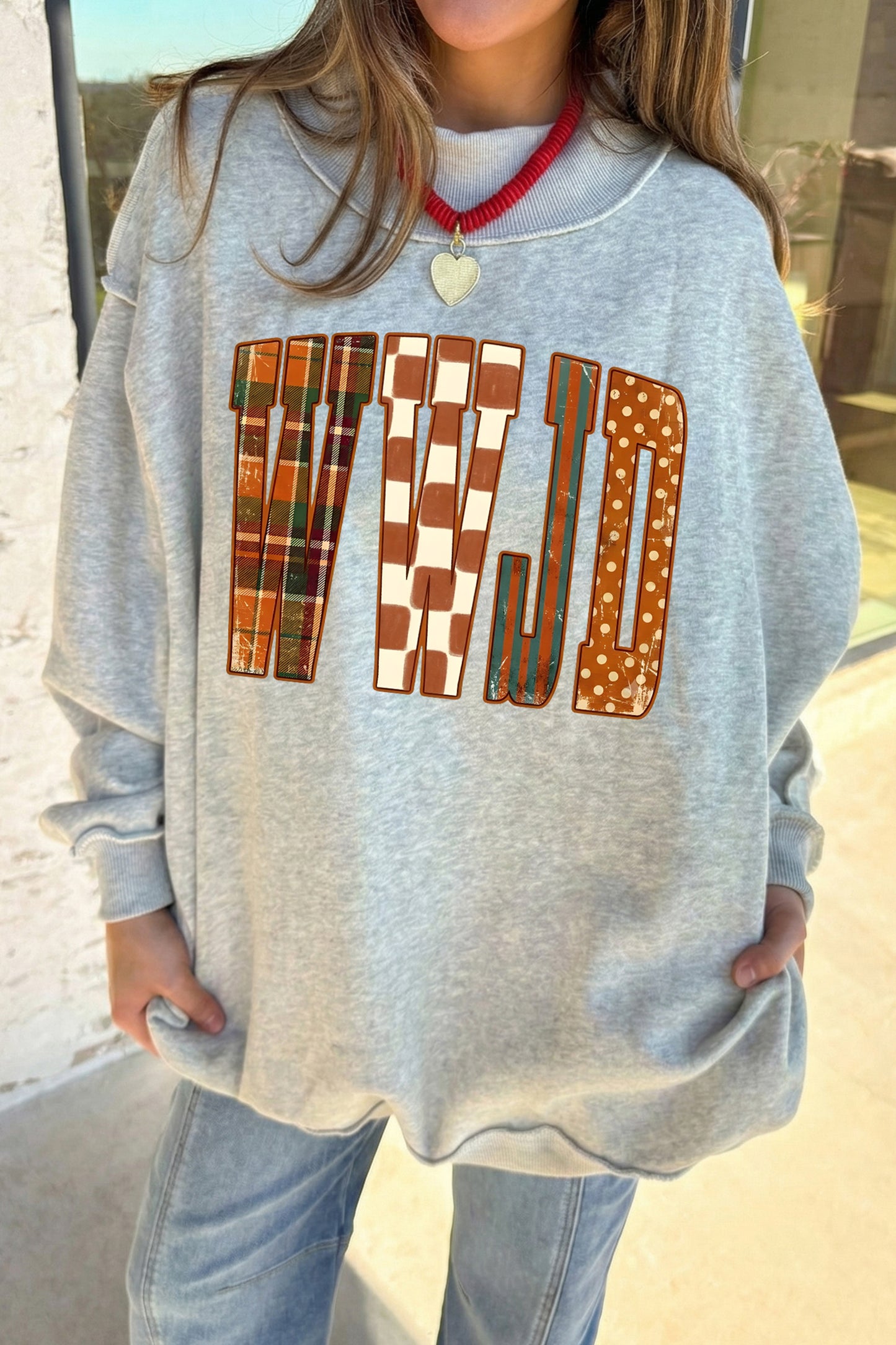 Light Grey WWJD Graphic Mock Neck Oversized Sweatshirt