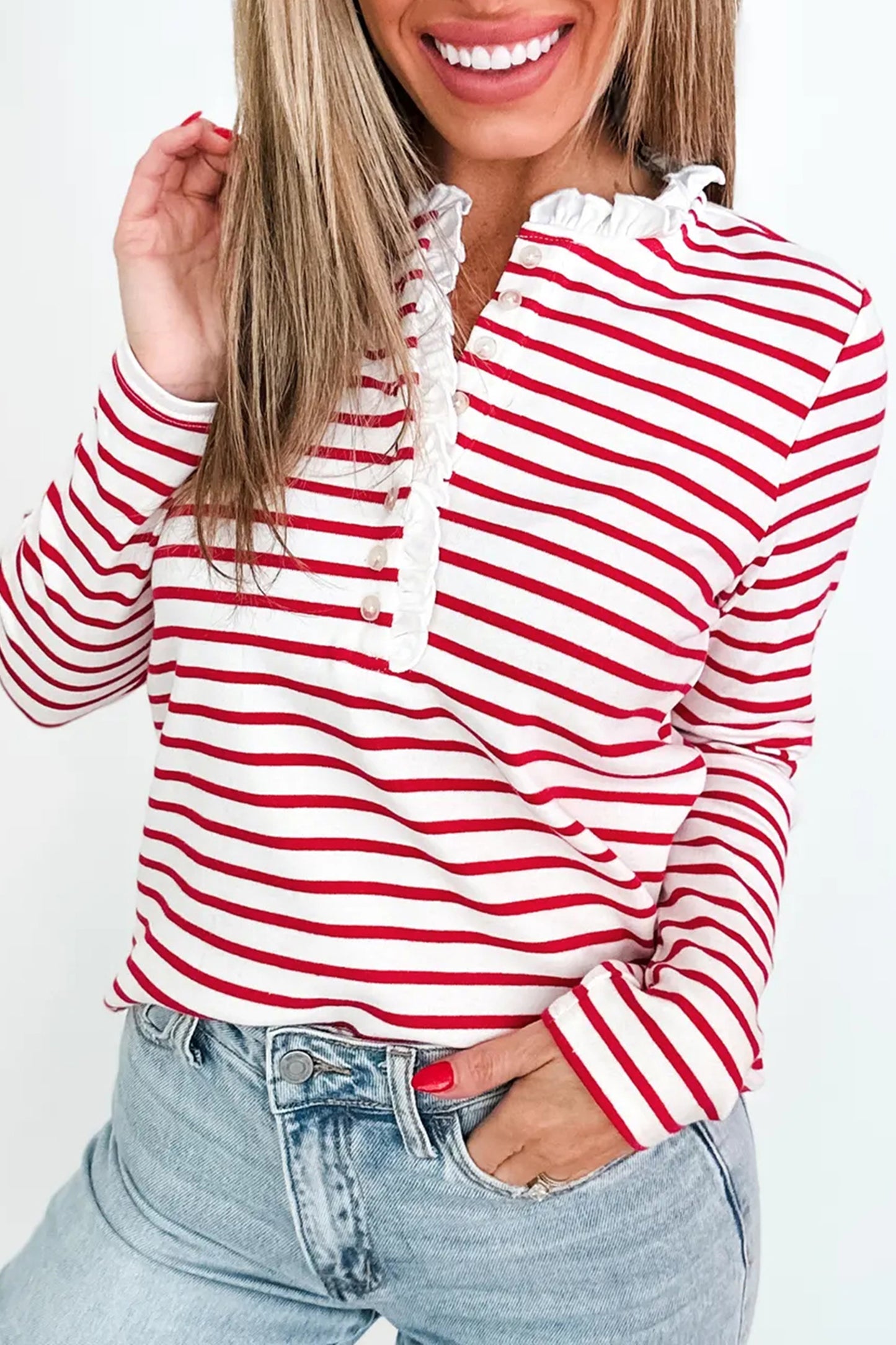 The Rally Stripe Ruffle Top
