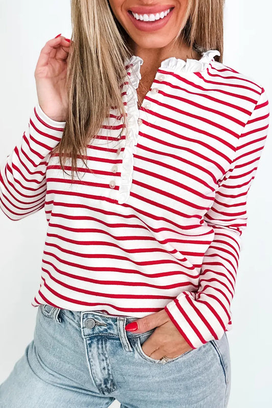 The Rally Stripe Ruffle Top