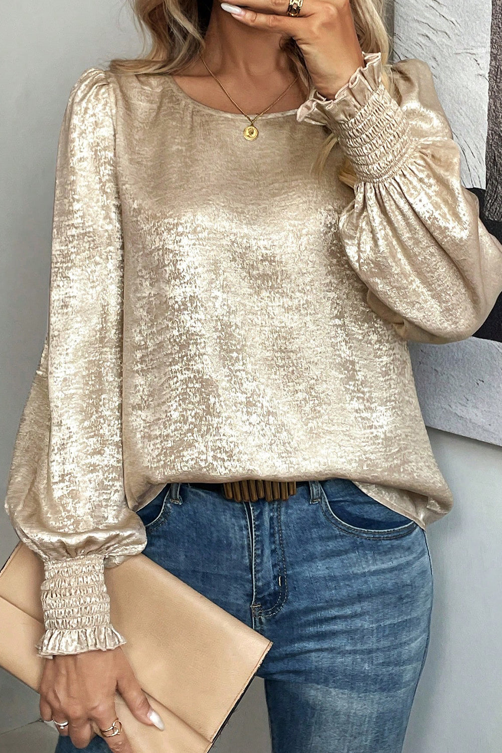 Champagne Crinkle Satin Blouse