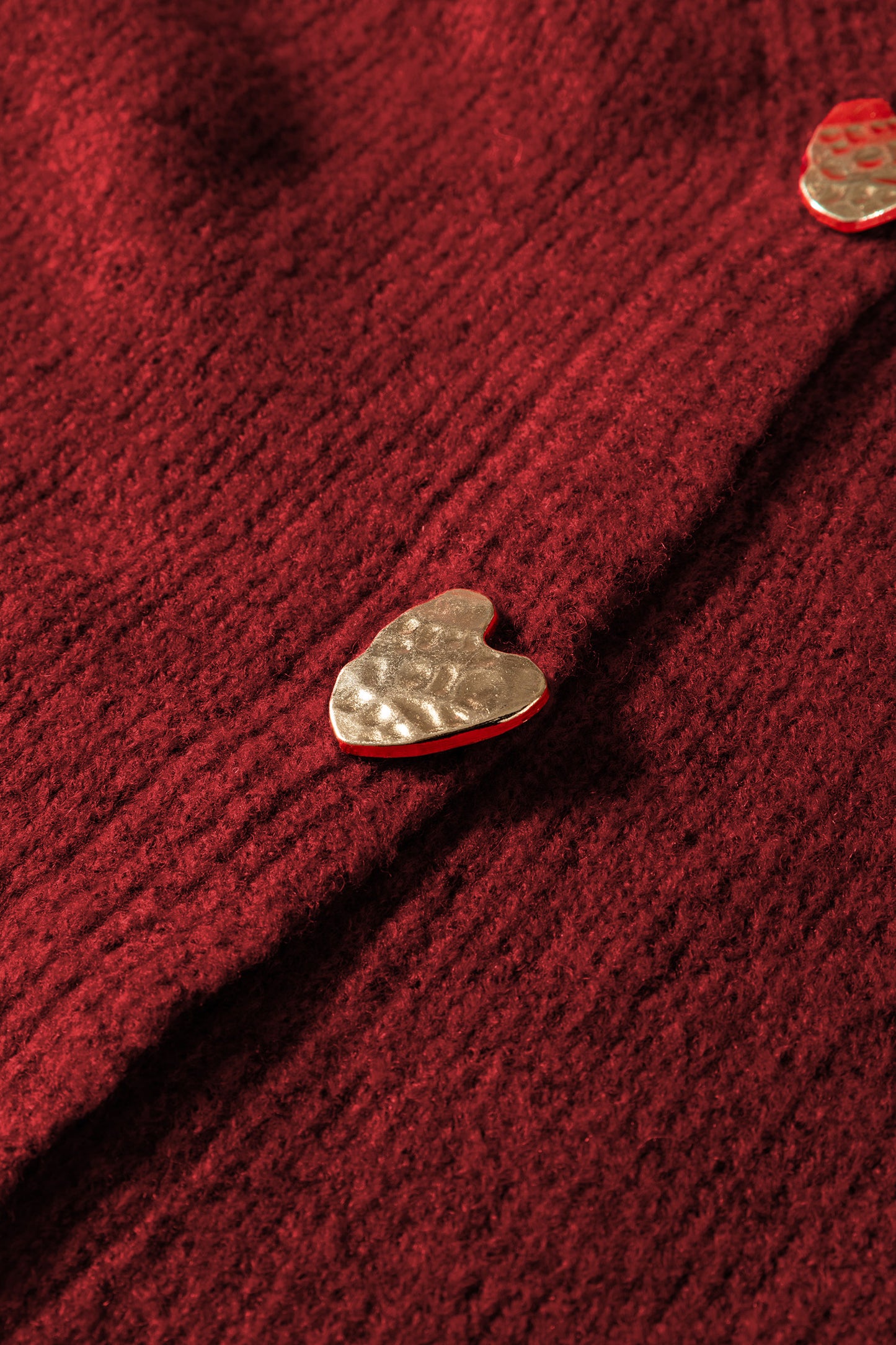 Fiery Red Heart Metal Button V Neck Cardigan Sweater