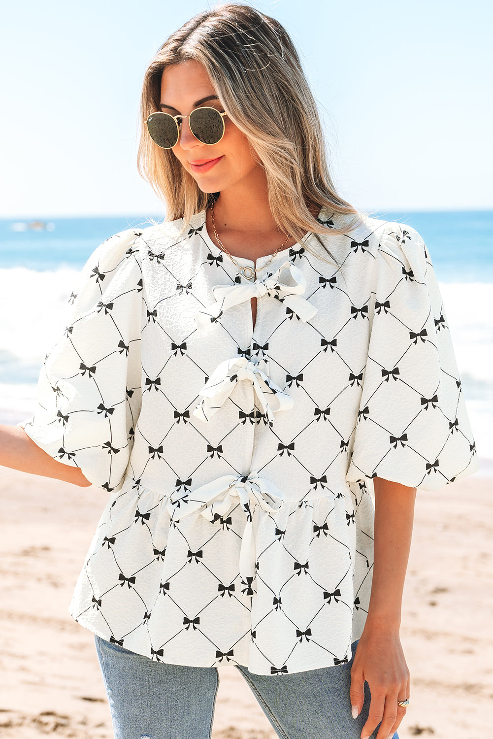 Coastal Charm Bow Blouse