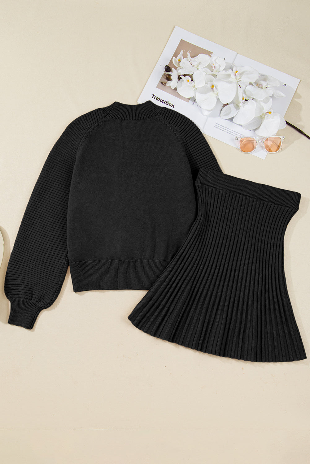 Midnight Ribbed Sweater Set