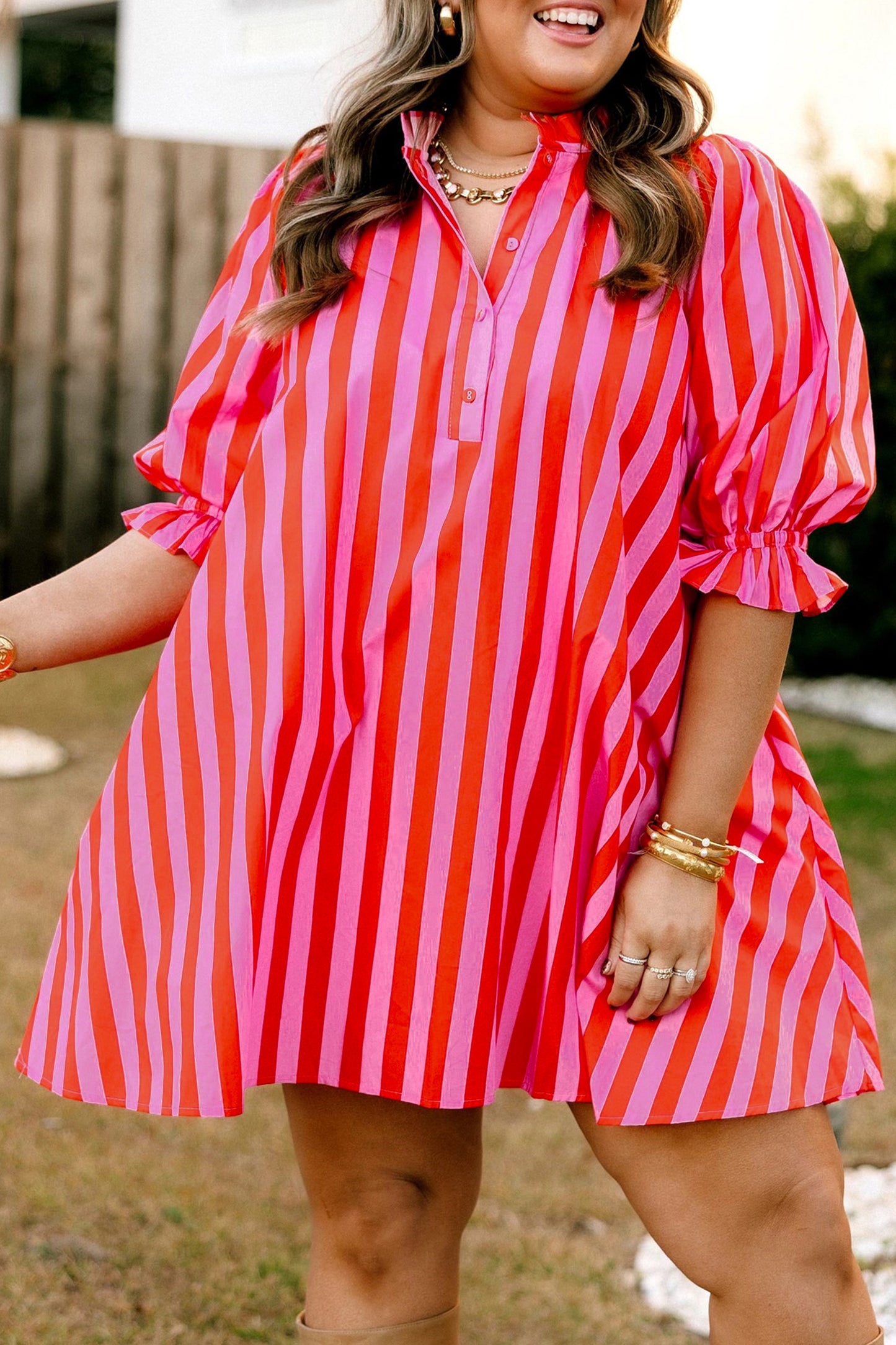Pink Prosecco Stripe Dress Plus Size