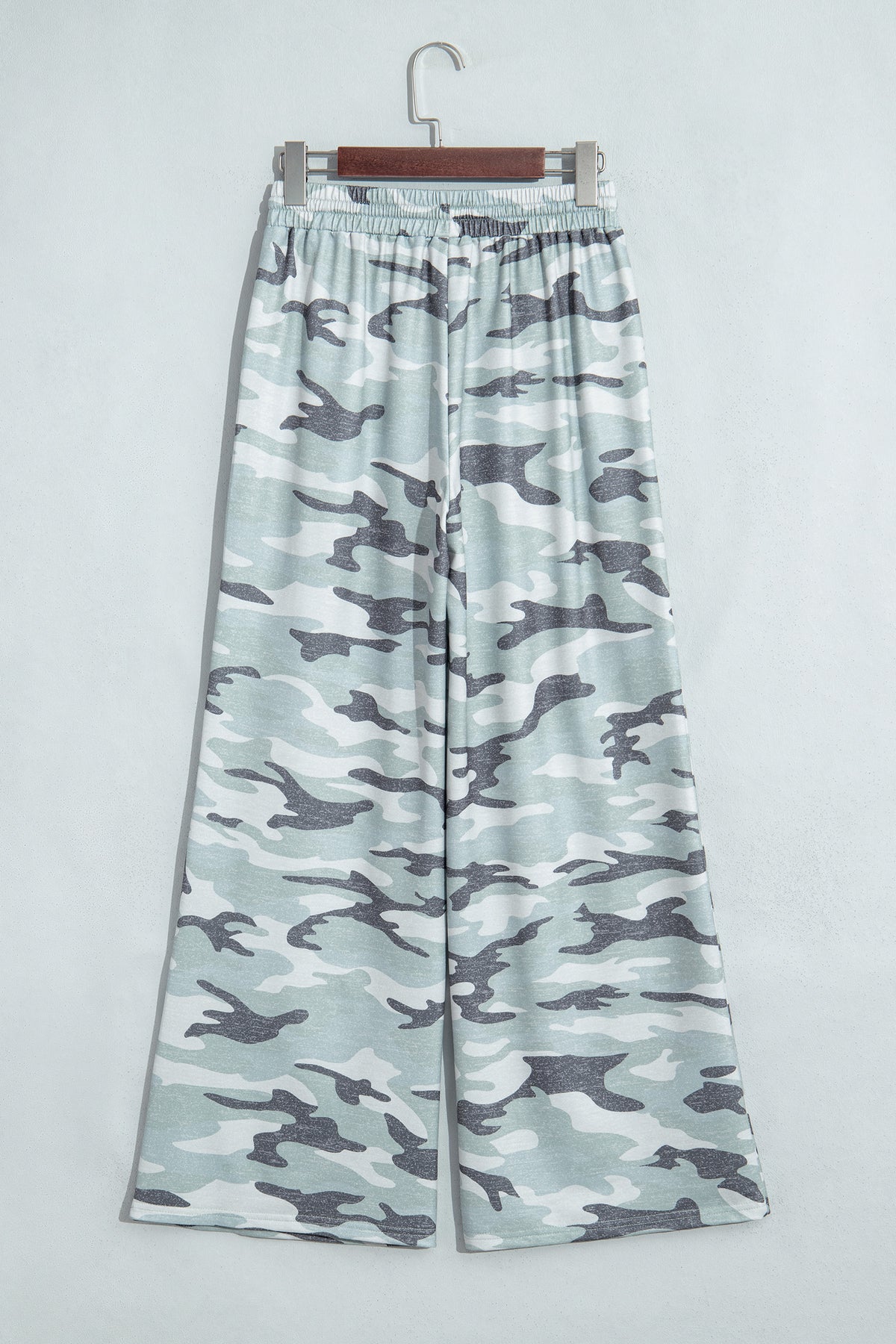 Green Camo Wide Leg Tie Elastic Waist Casual Pants