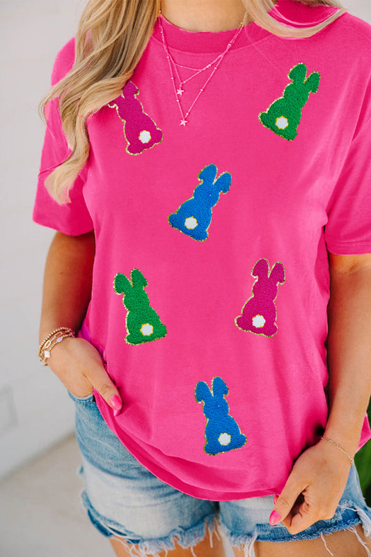 Easter Bunny Patched Pattern Crew Neck Tee