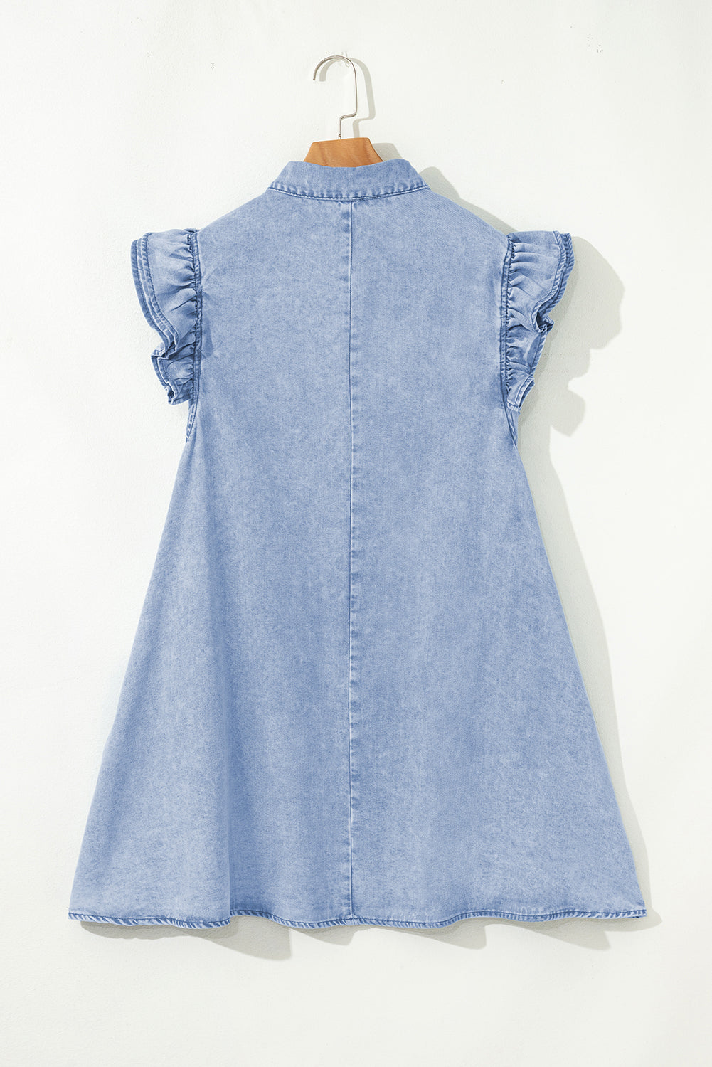 Beau Blue Double Ruffled Sleeves Denim Dress