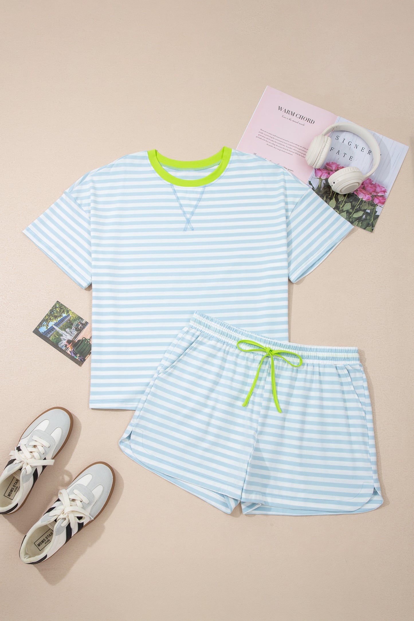 Coastal Lime Stripe Lounge Set